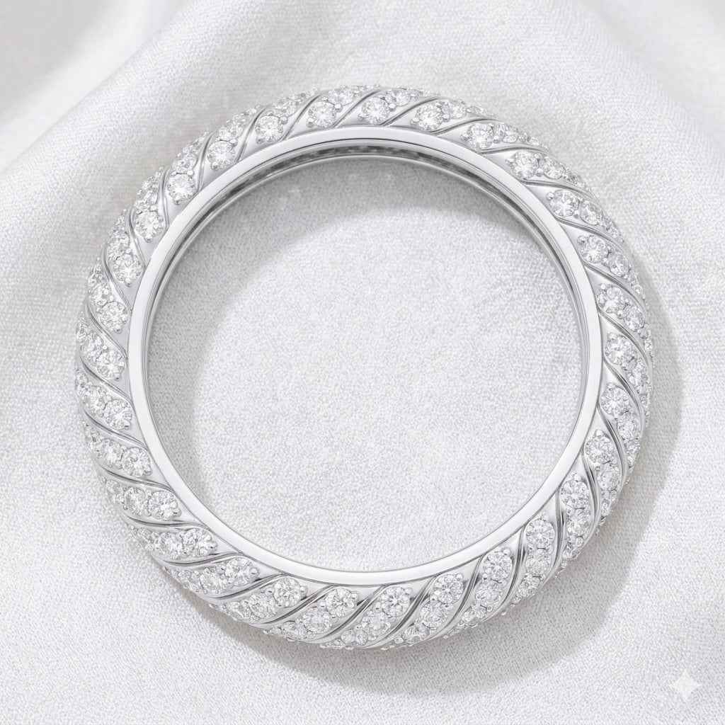 The Luminous Swirl: 1mm Moissanite Dome Eternity Band