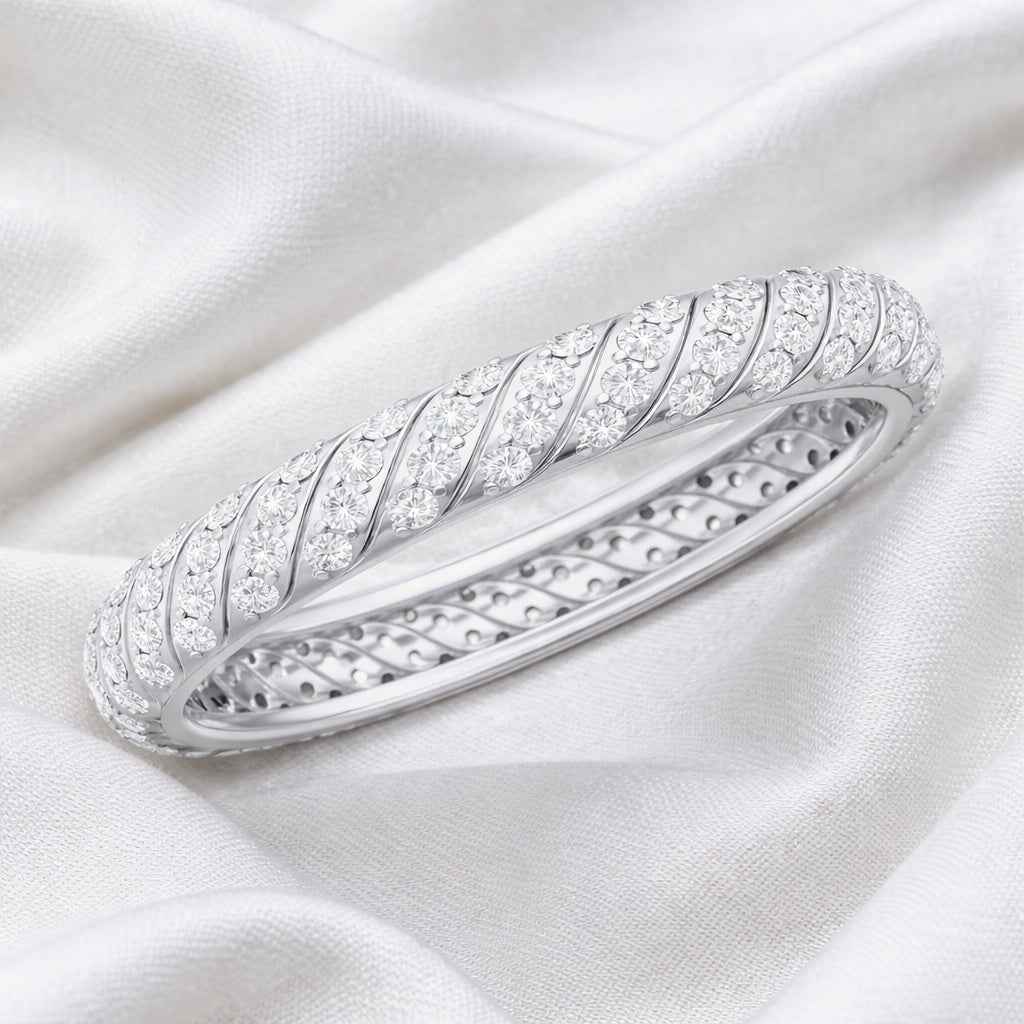 The Luminous Swirl: 1mm Moissanite Dome Eternity Band
