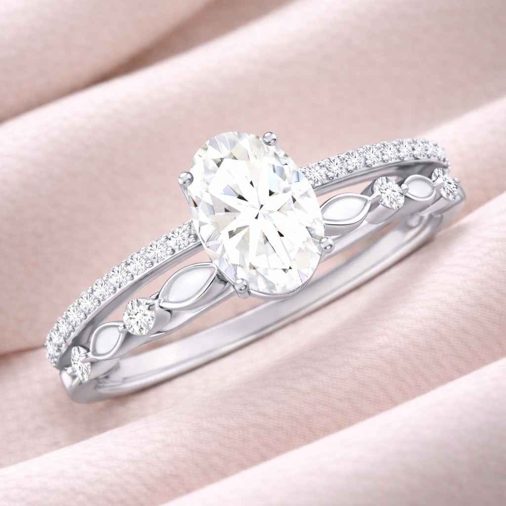 The Luminous Vine: 1.3ct Oval Moissanite Bridal Set