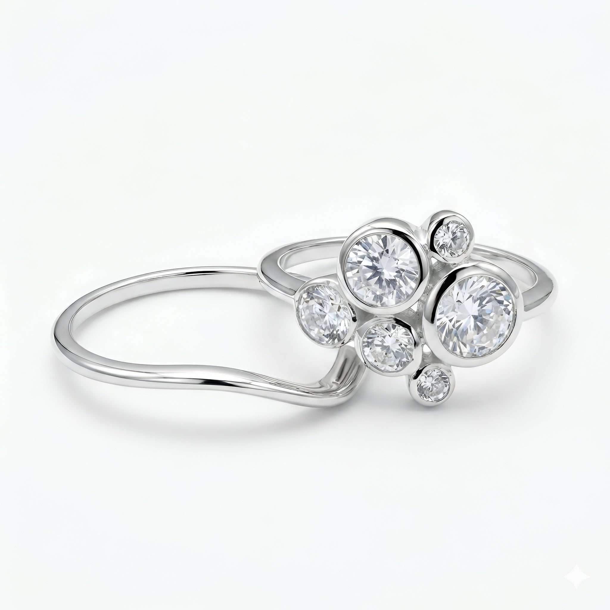 The Golden Constellation: Moissanite Cluster Ring Set