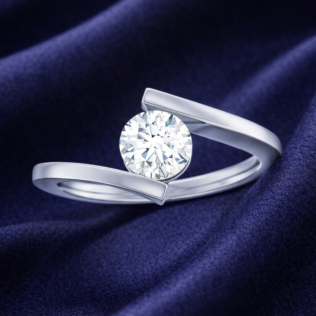 The Modern Embrace: 0.5ct Moissanite Tension Bypass Ring