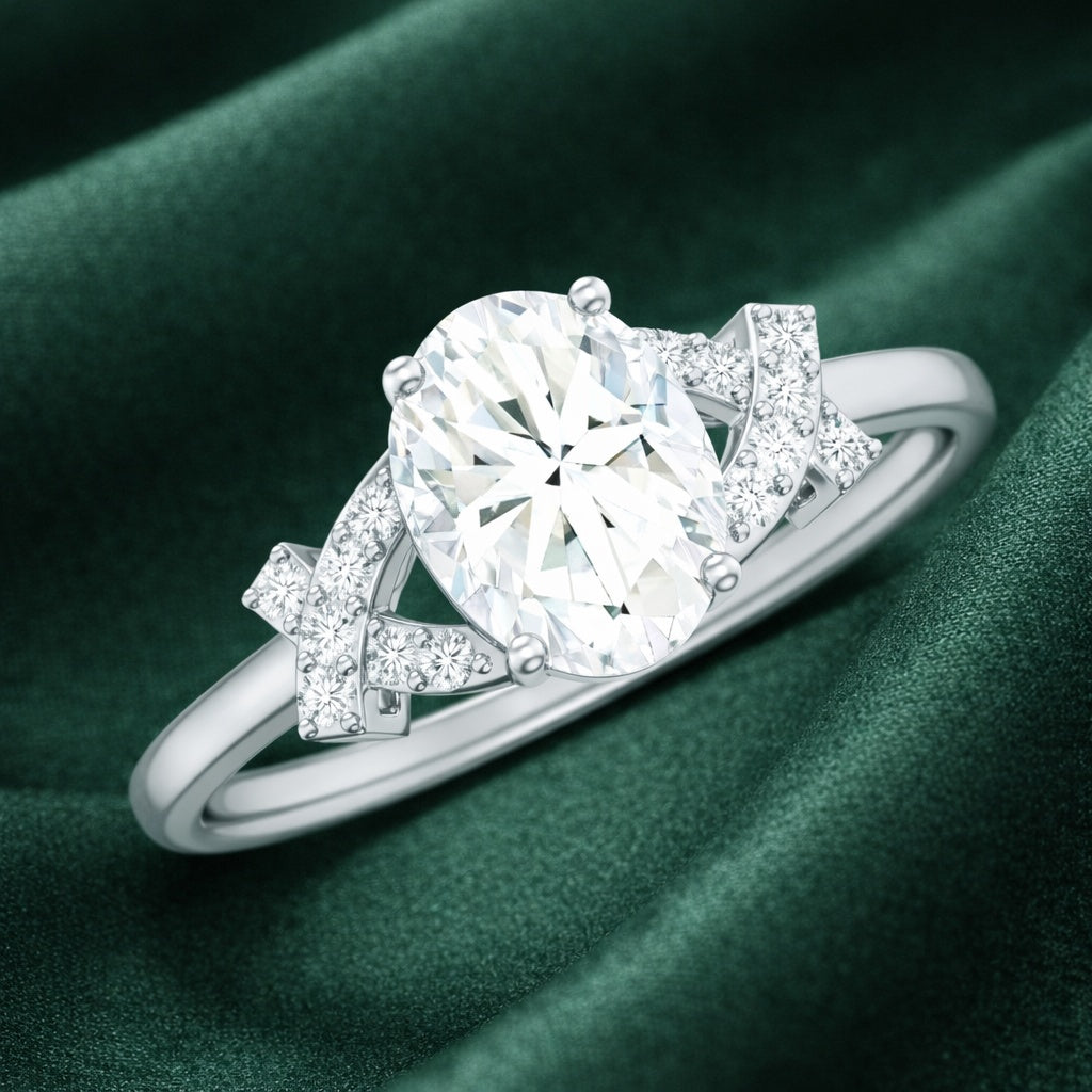 The Intertwined Oval: 1.1ct Moissanite Criss-Cross Engagement Ring