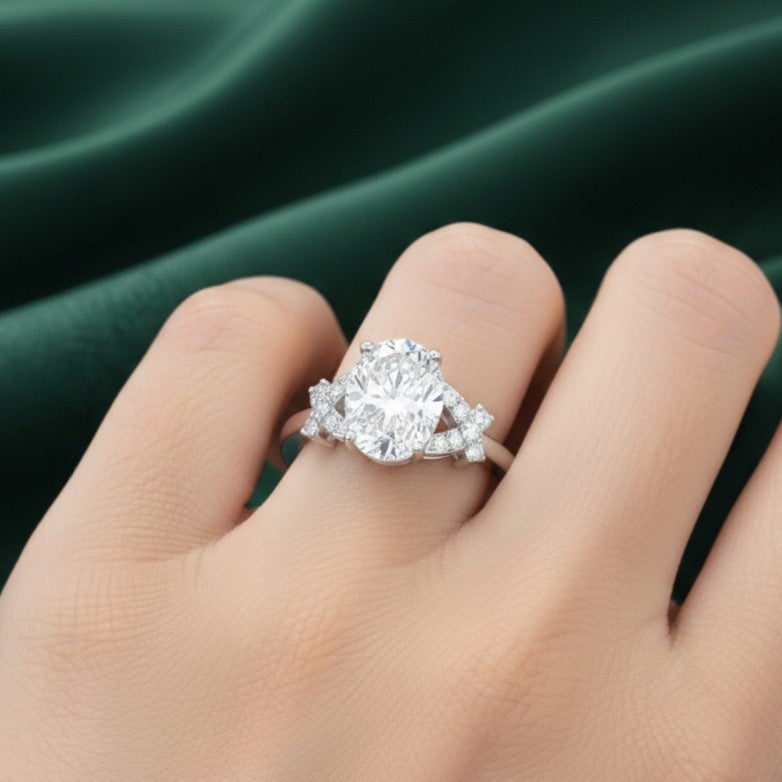 The Intertwined Oval: 1.1ct Moissanite Criss-Cross Engagement Ring