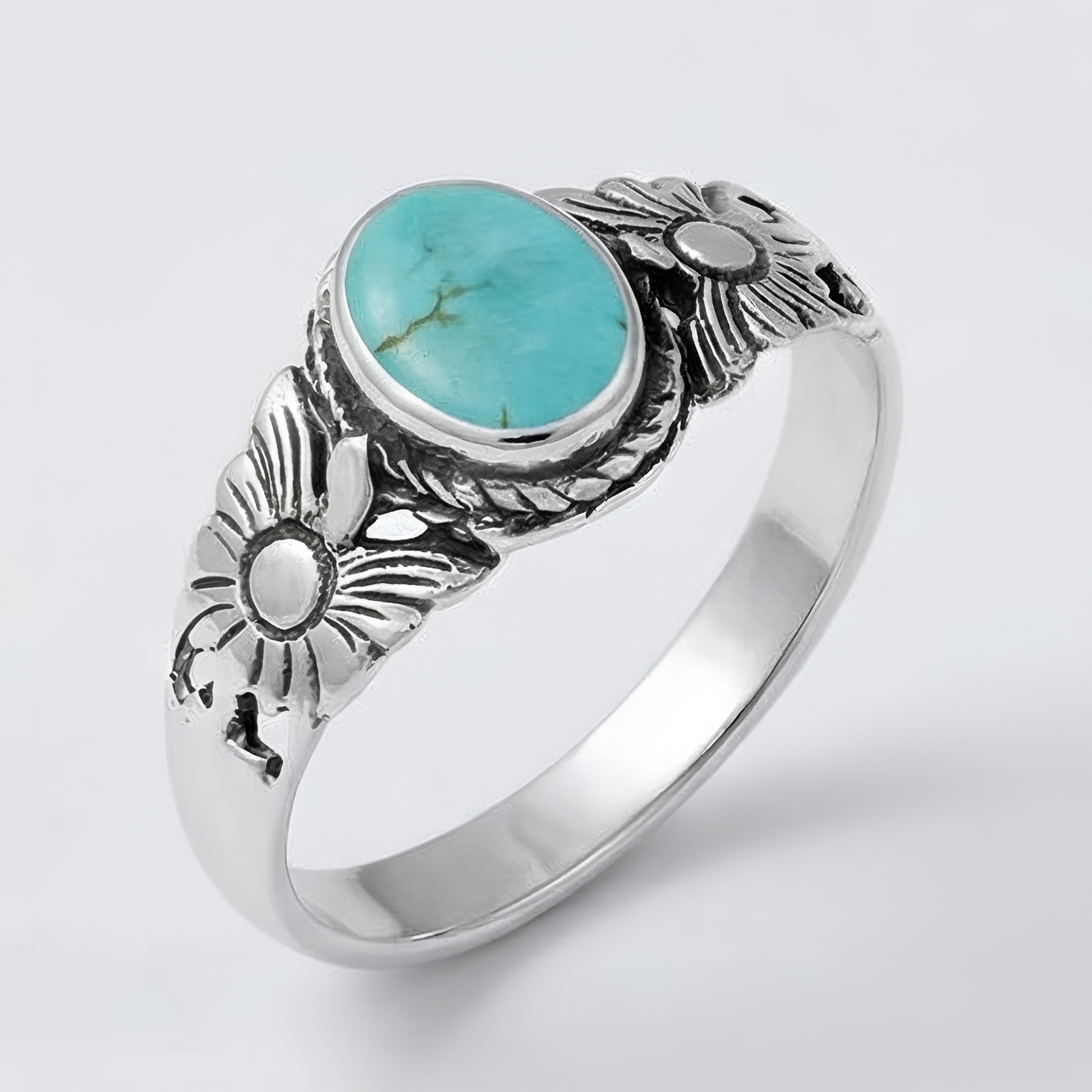 The Western Wildflower: Turquoise Carved Floral Ring