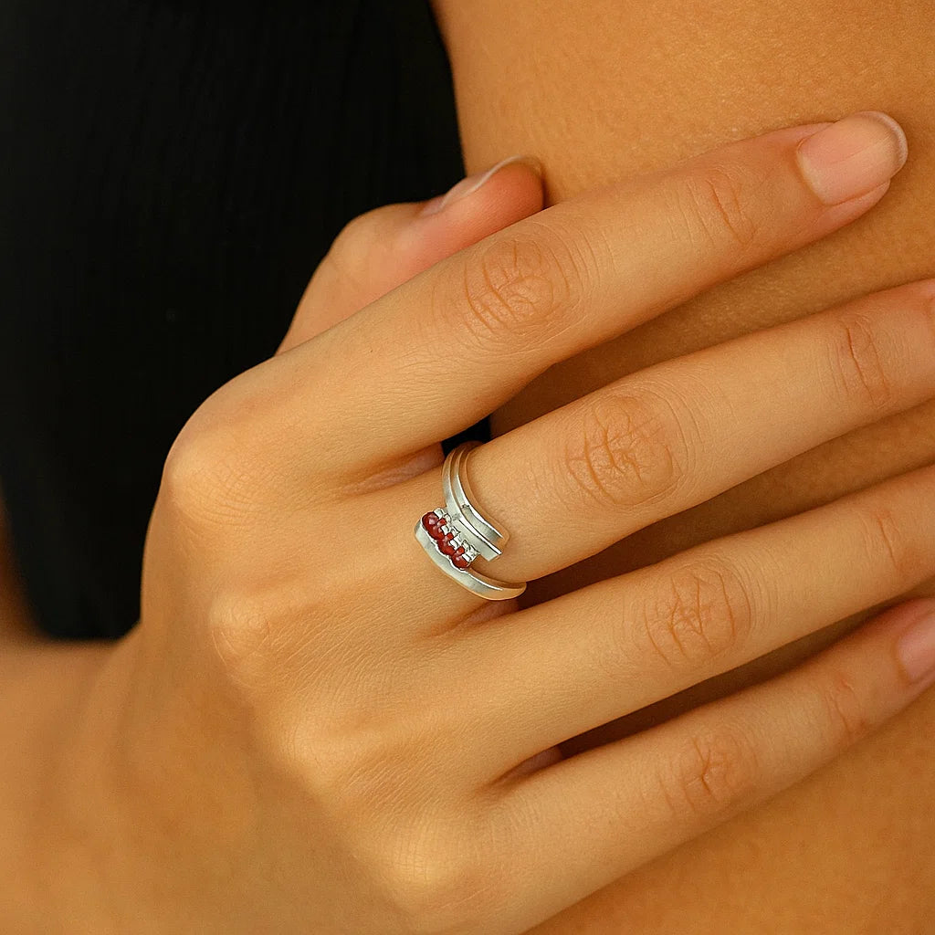 925 Silver Garnet Bypass Ring
