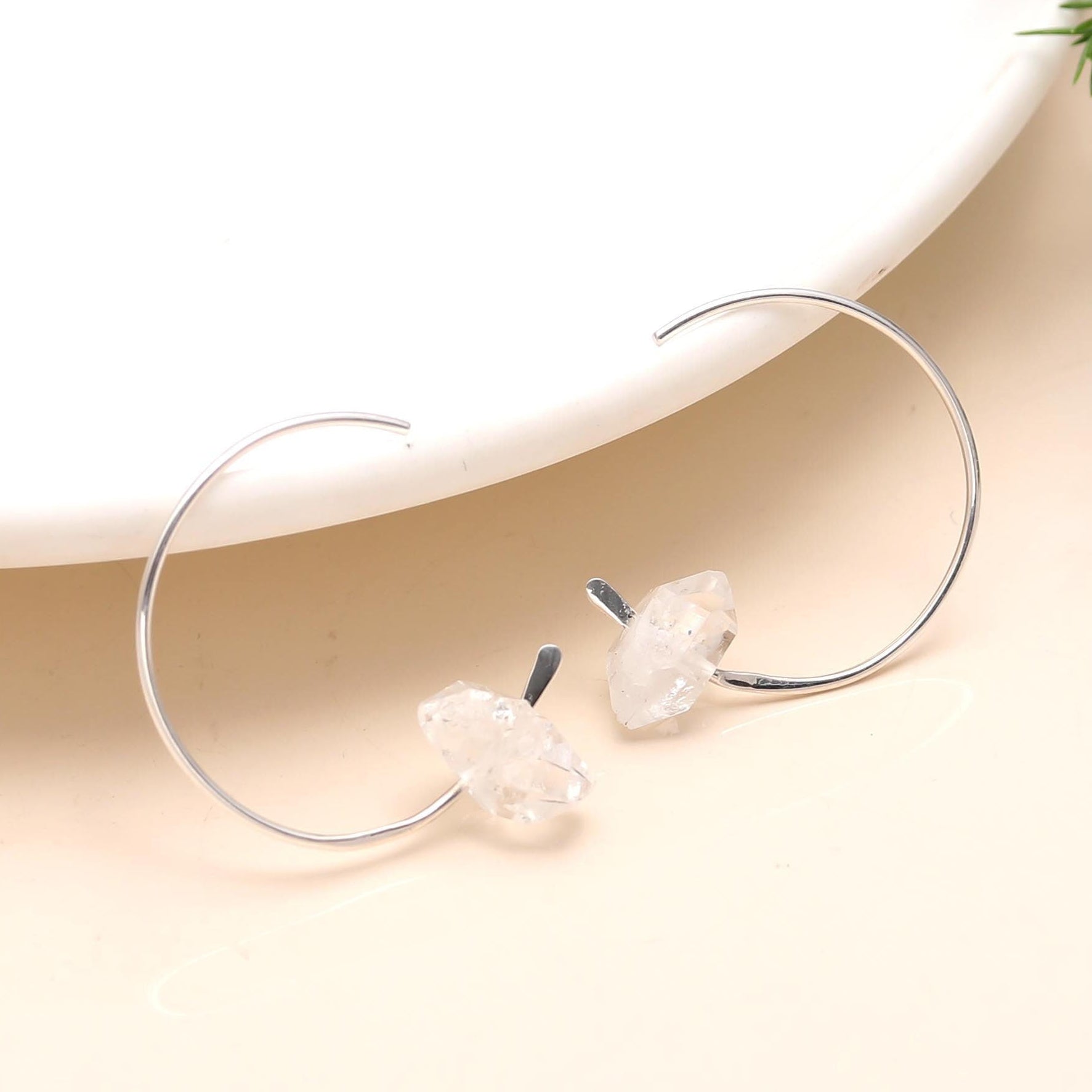 The Crystalline Arc: Herkimer Diamond & Silver Open Hoops