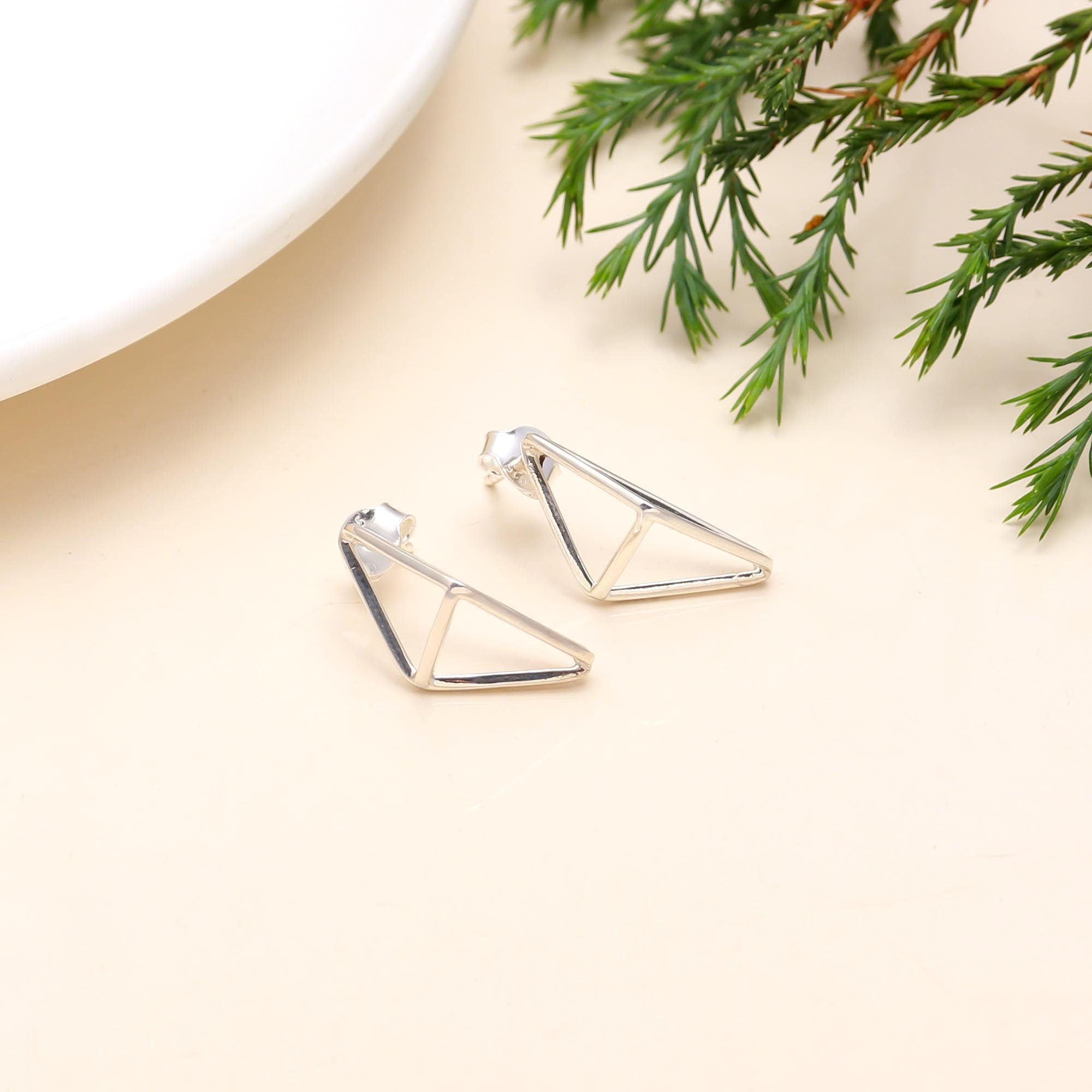 The Silver Apex: Geometric Prism Stud Earrings