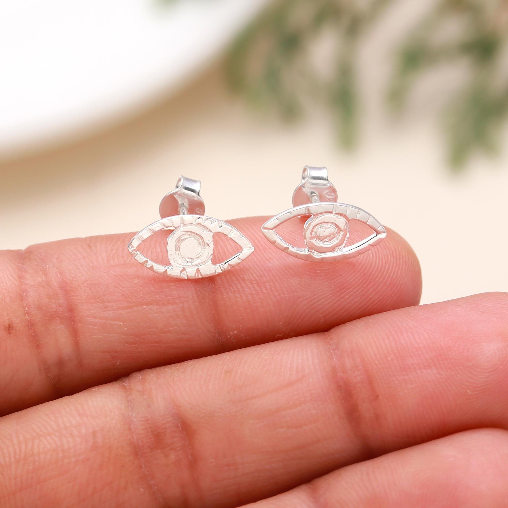 The Silver Guardian: Sterling Silver Evil Eye Stud Earrings