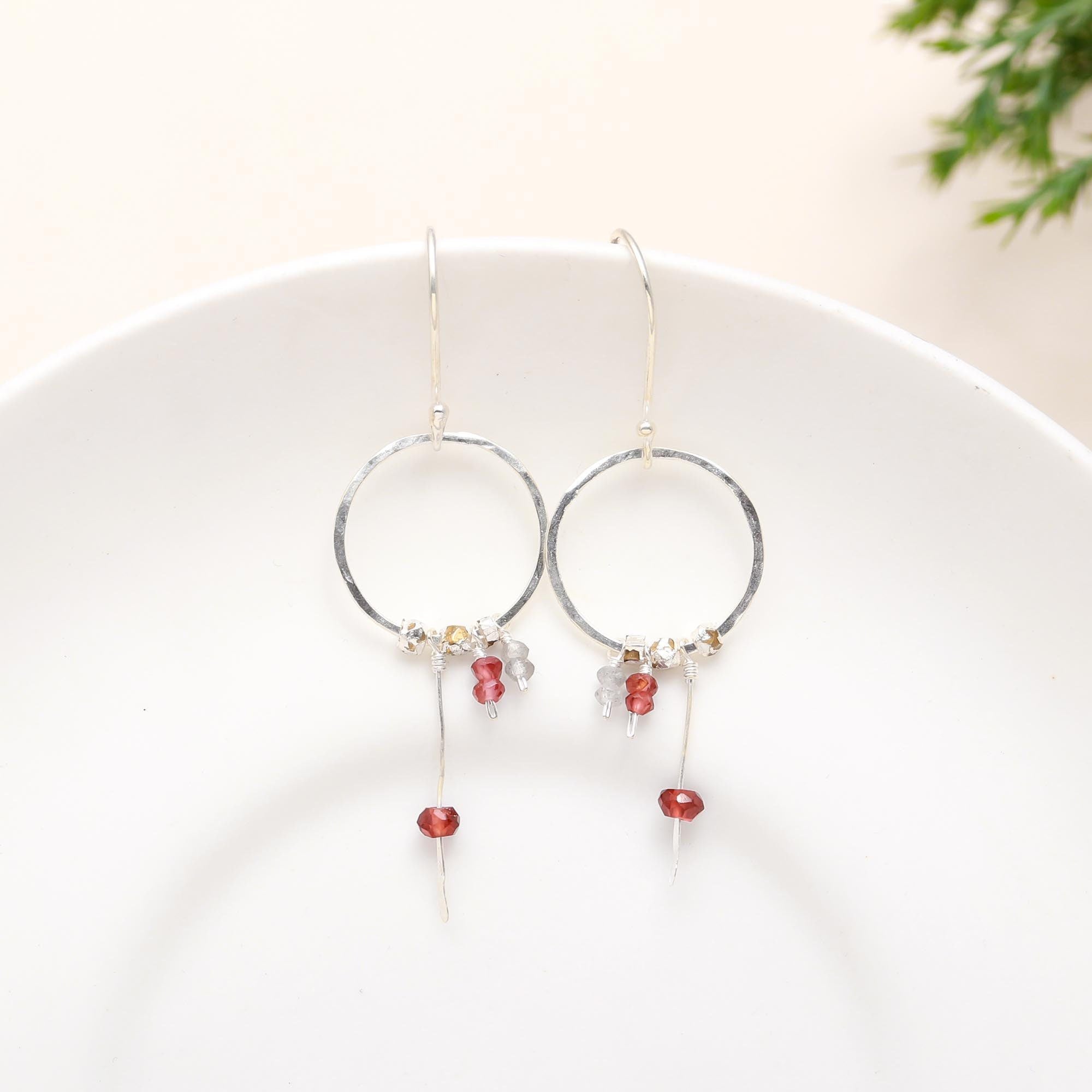 The Delicate Wisp: Garnet & Silver Cluster Earrings
