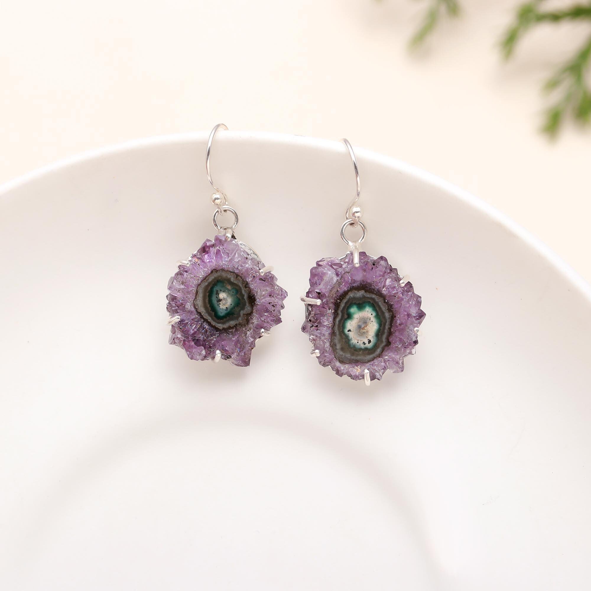 The Violet Cosmos: Amethyst Stalactite Slice Silver Earrings