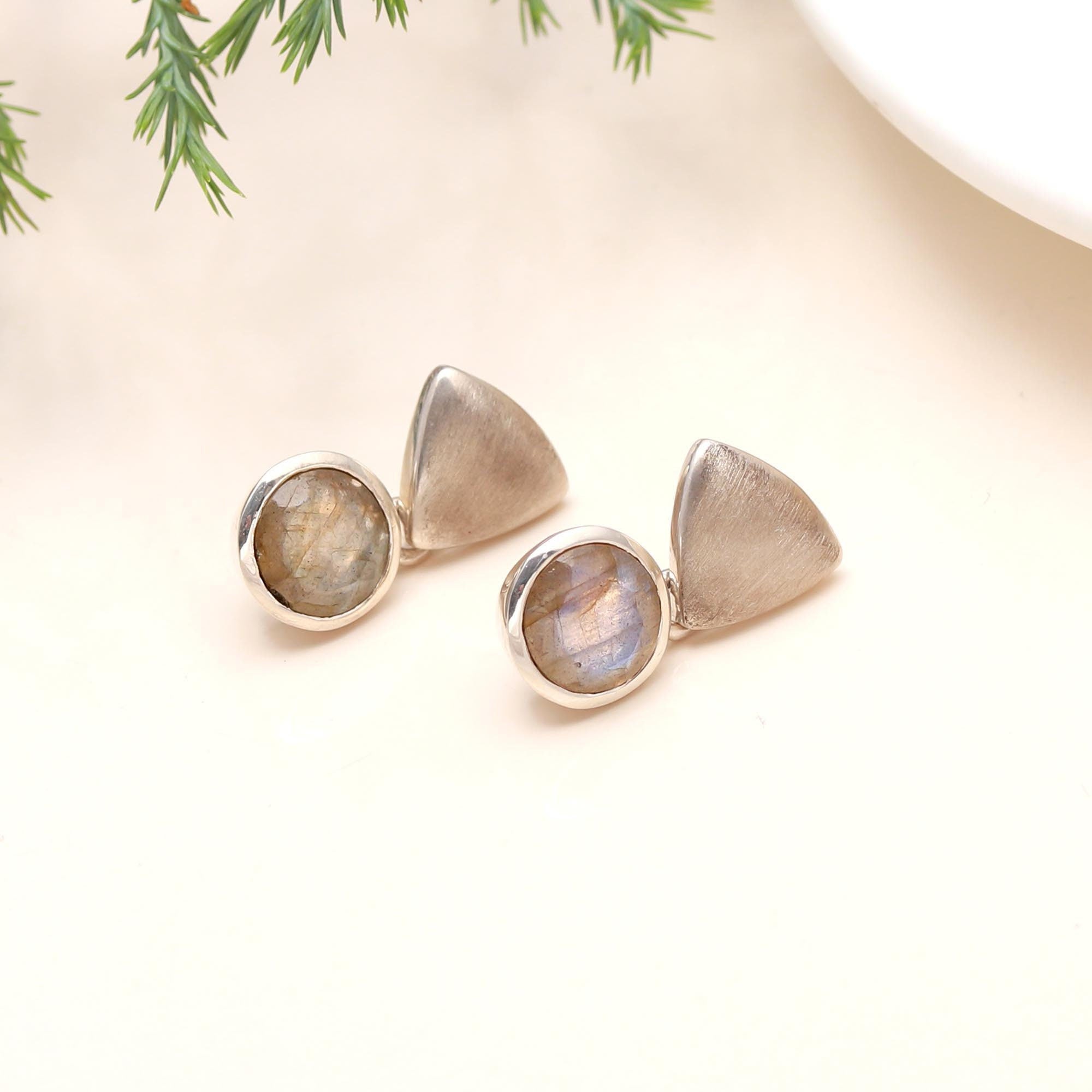 The Geometric Mystic: Brushed Silver Triangle Earrings