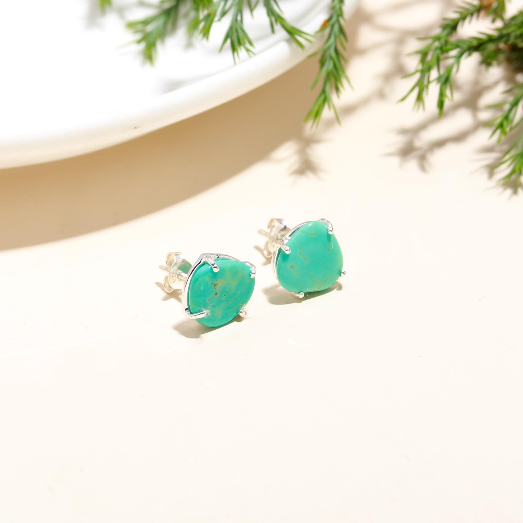 The Coastal Azure: Organic Turquoise & Silver Stud Earrings