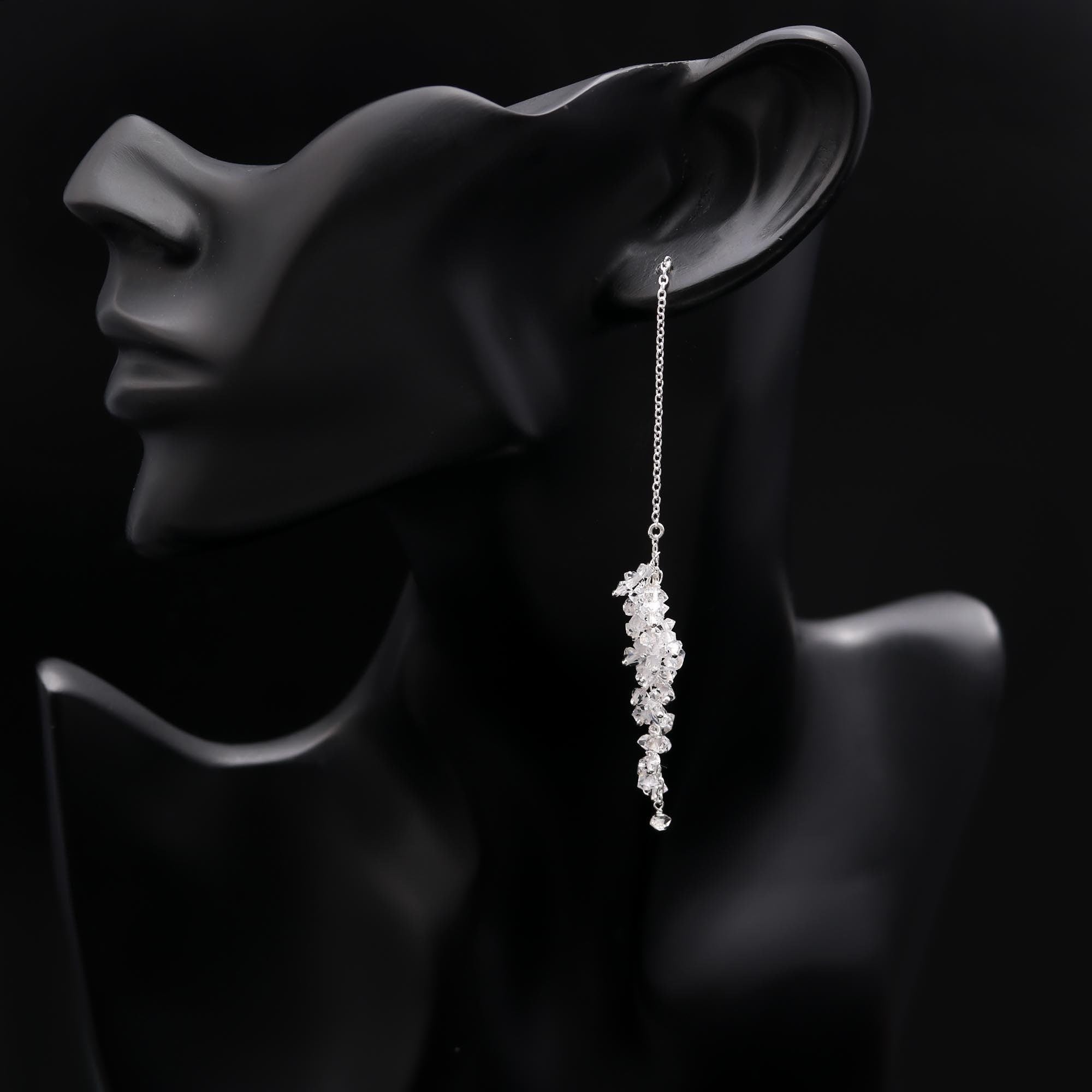 The Glacial Cascade: Herkimer Diamond Cluster Threader Earrings