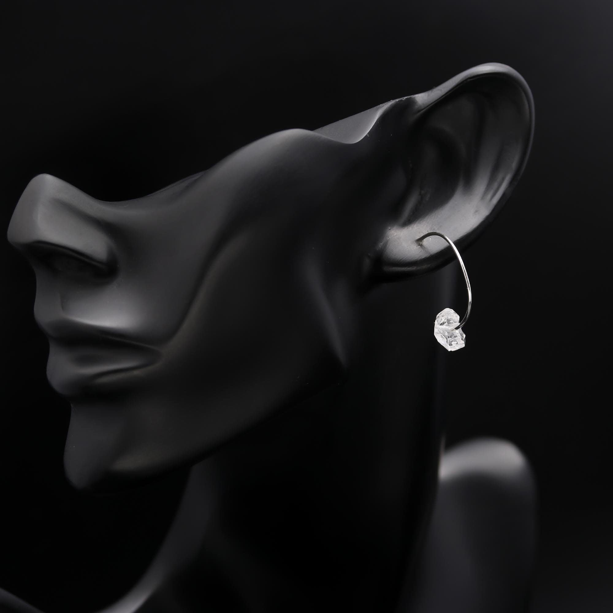 The Crystalline Arc: Herkimer Diamond & Silver Open Hoops