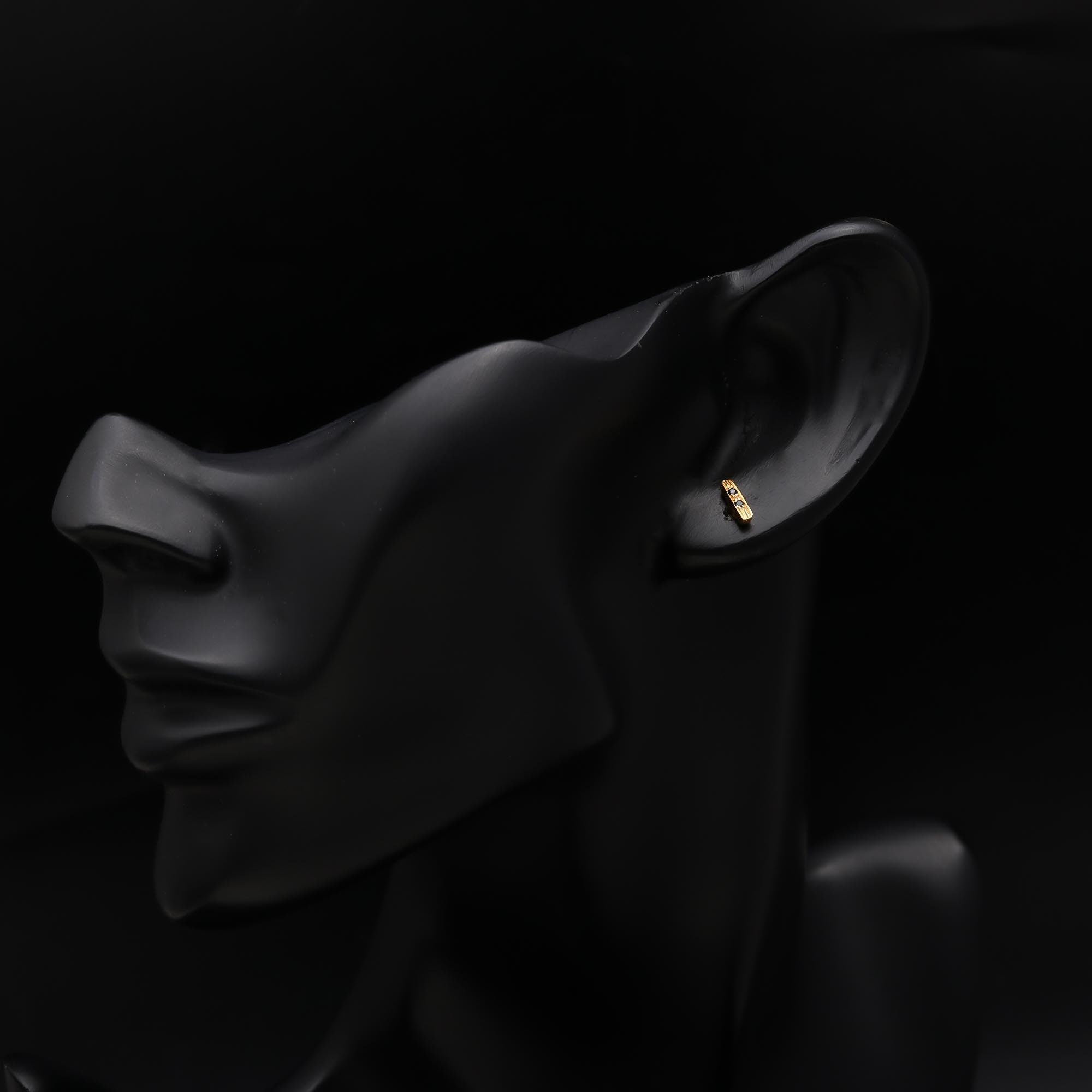 The Gilded Stripe: Textured Gold & Blue Sapphire Bar Studs