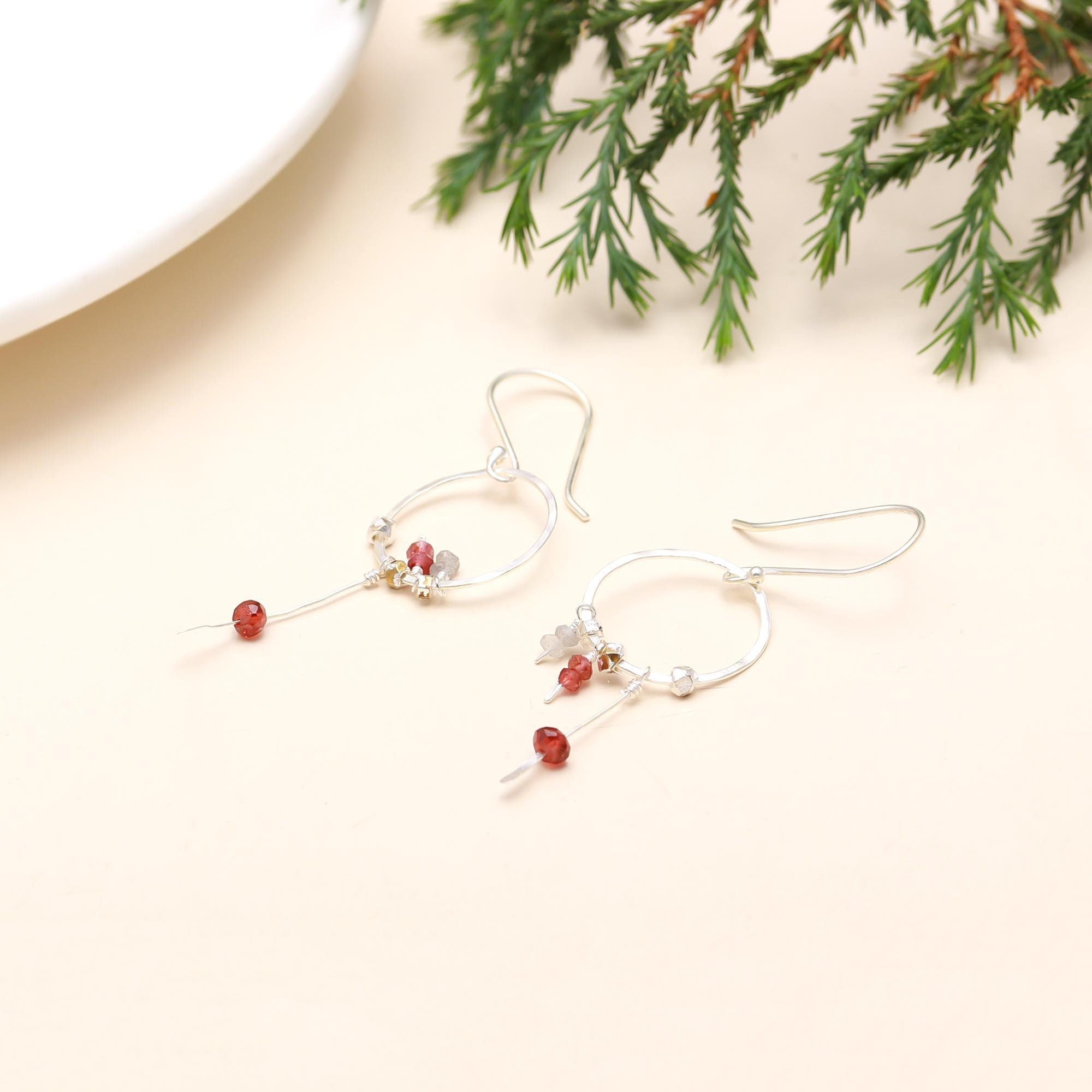 The Delicate Wisp: Garnet & Silver Cluster Earrings