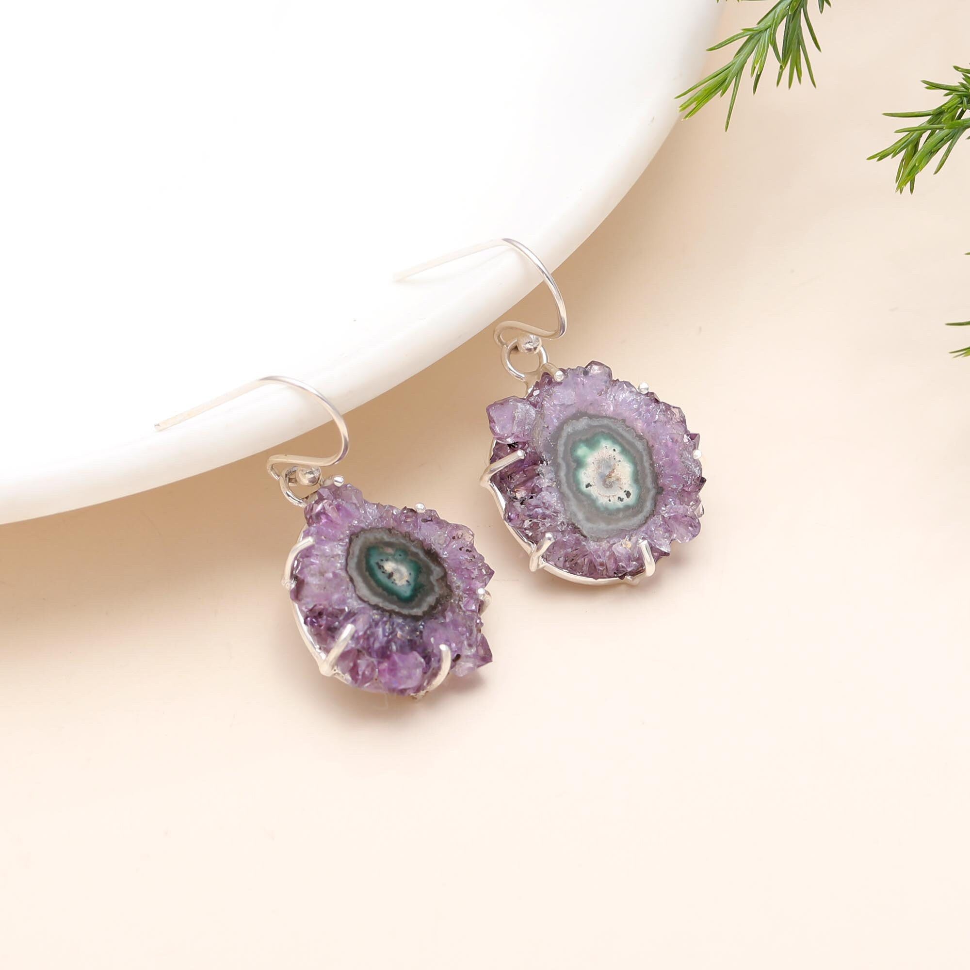 The Violet Cosmos: Amethyst Stalactite Slice Silver Earrings