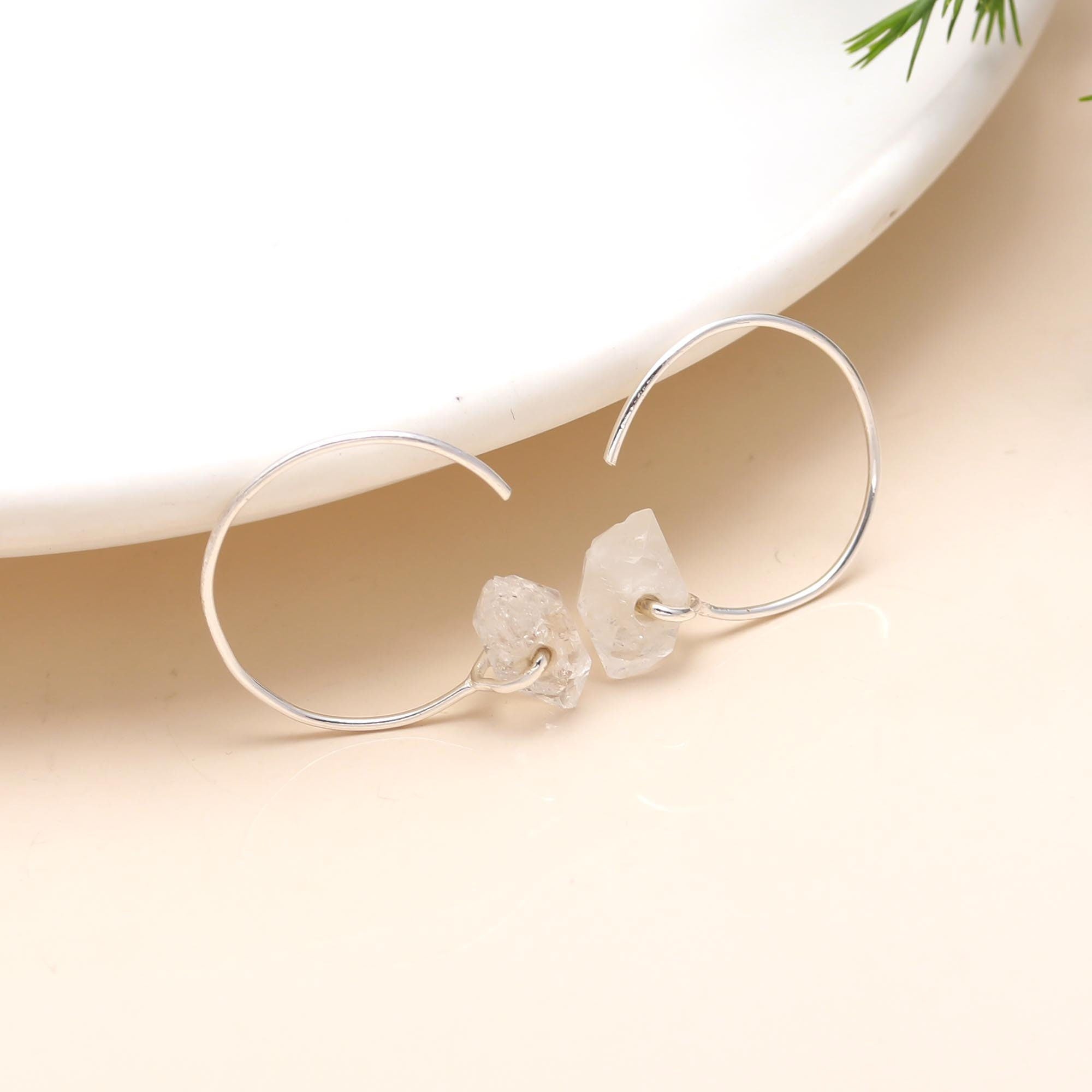 The Crystalline Curve: Herkimer Diamond & Silver Open Hoops