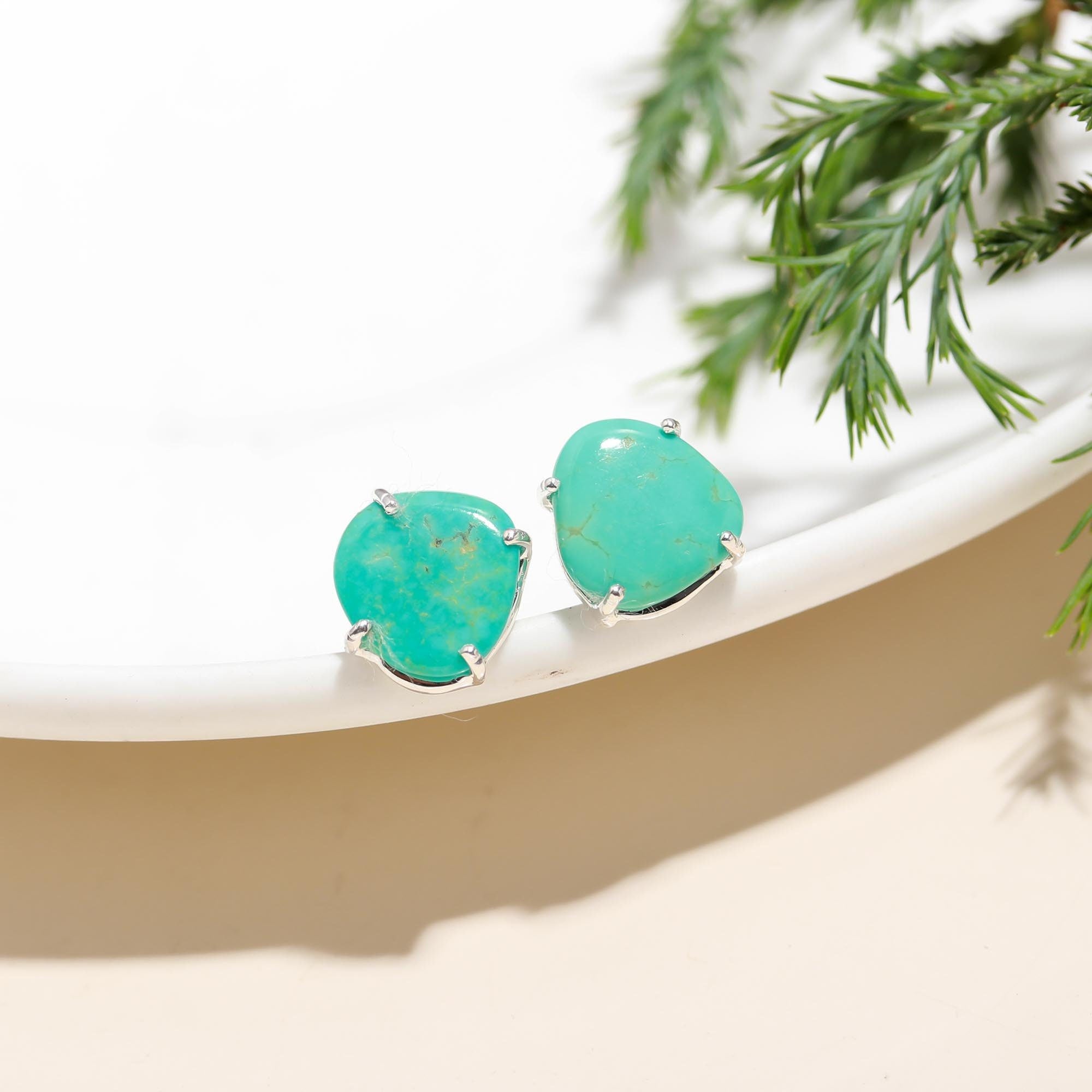 The Coastal Azure: Organic Turquoise & Silver Stud Earrings