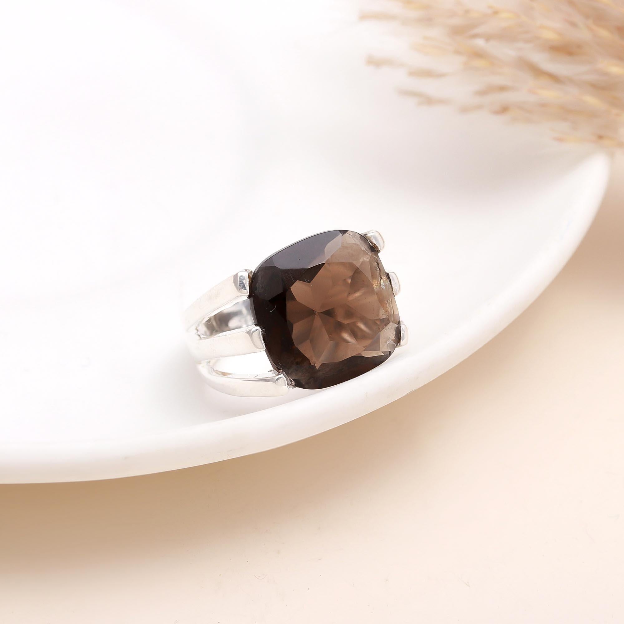 The Architectural Cushion: Split Shank Smoky Quartz Ring