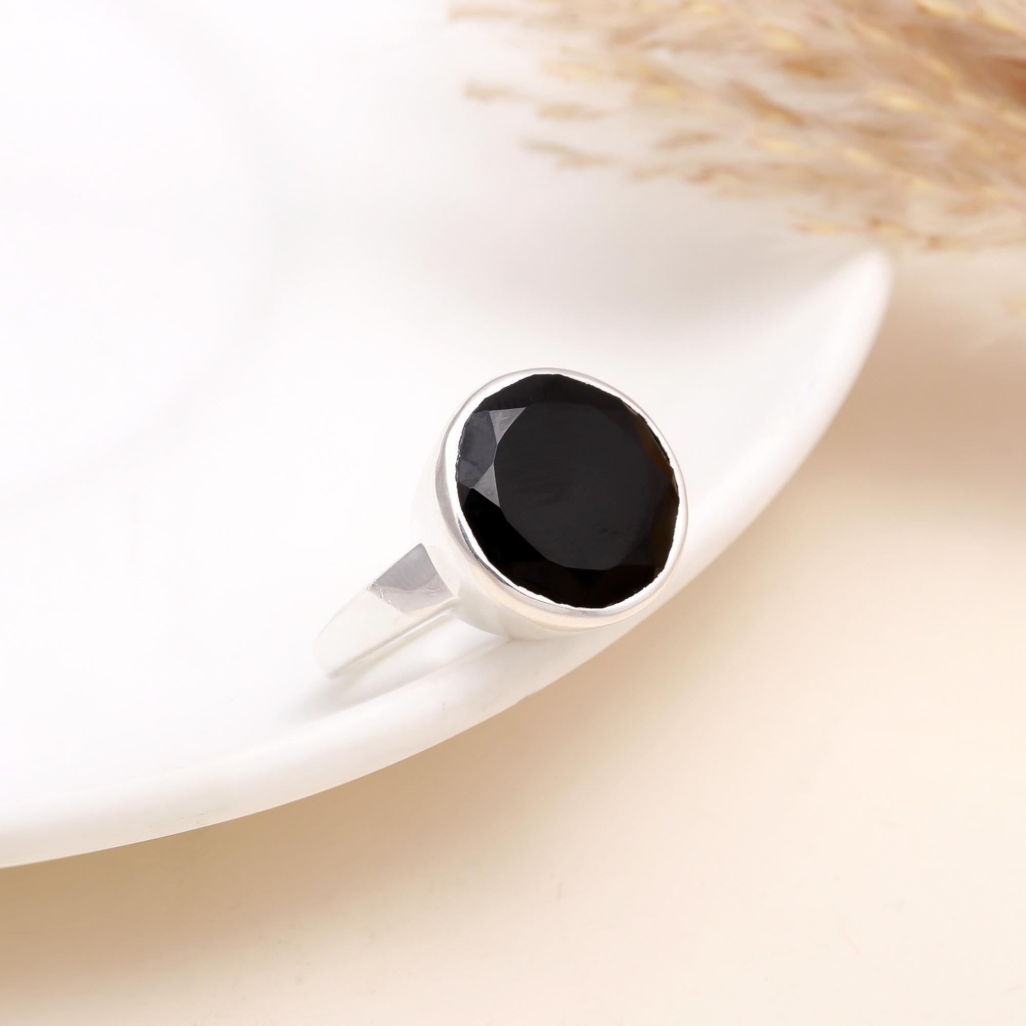 The Midnight Ellipse: Black Onyx Solitaire Ring