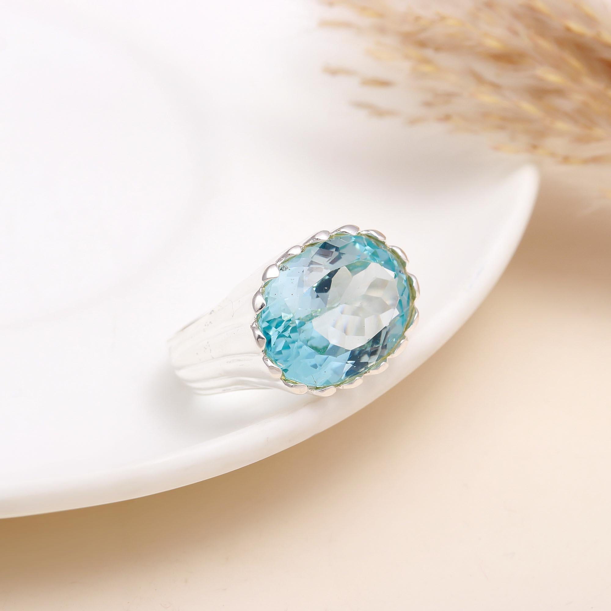 Oval Blue Topaz: High Profile Fluted Ring