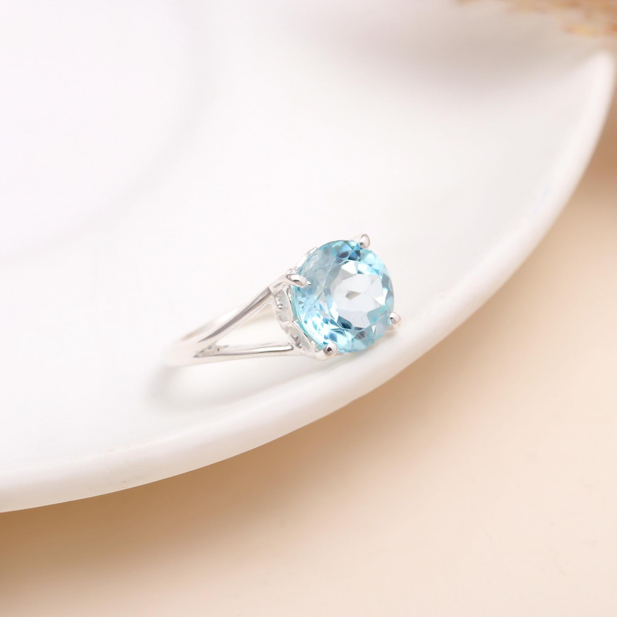 Round Blue Topaz: Vintage Style Scroll Ring