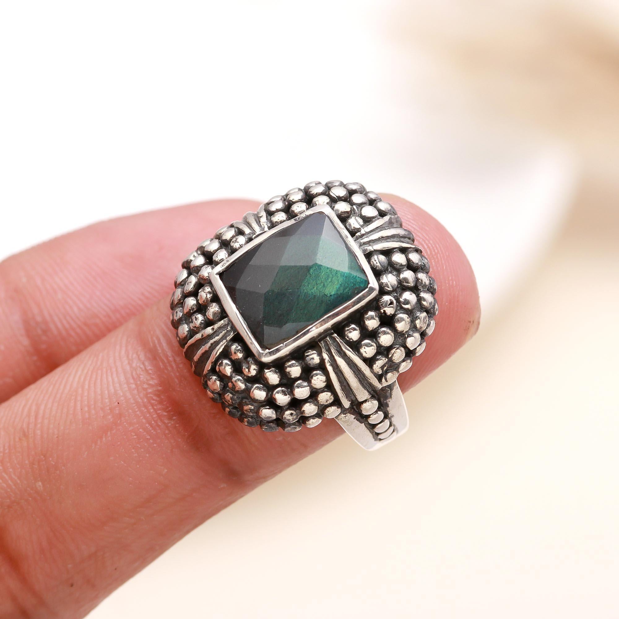 Square Labradorite: Vintage Granulation Statement Ring