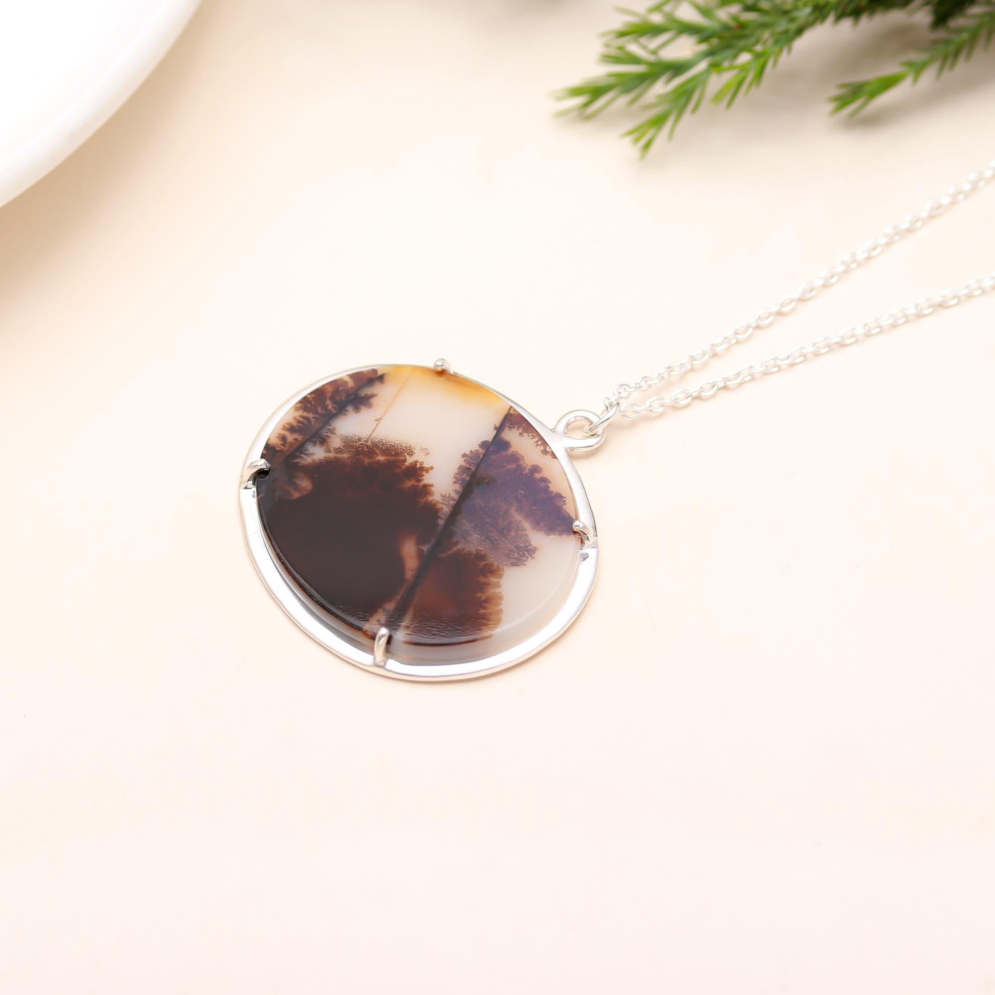 925 Silver Dendritic Agate Pendant Necklace