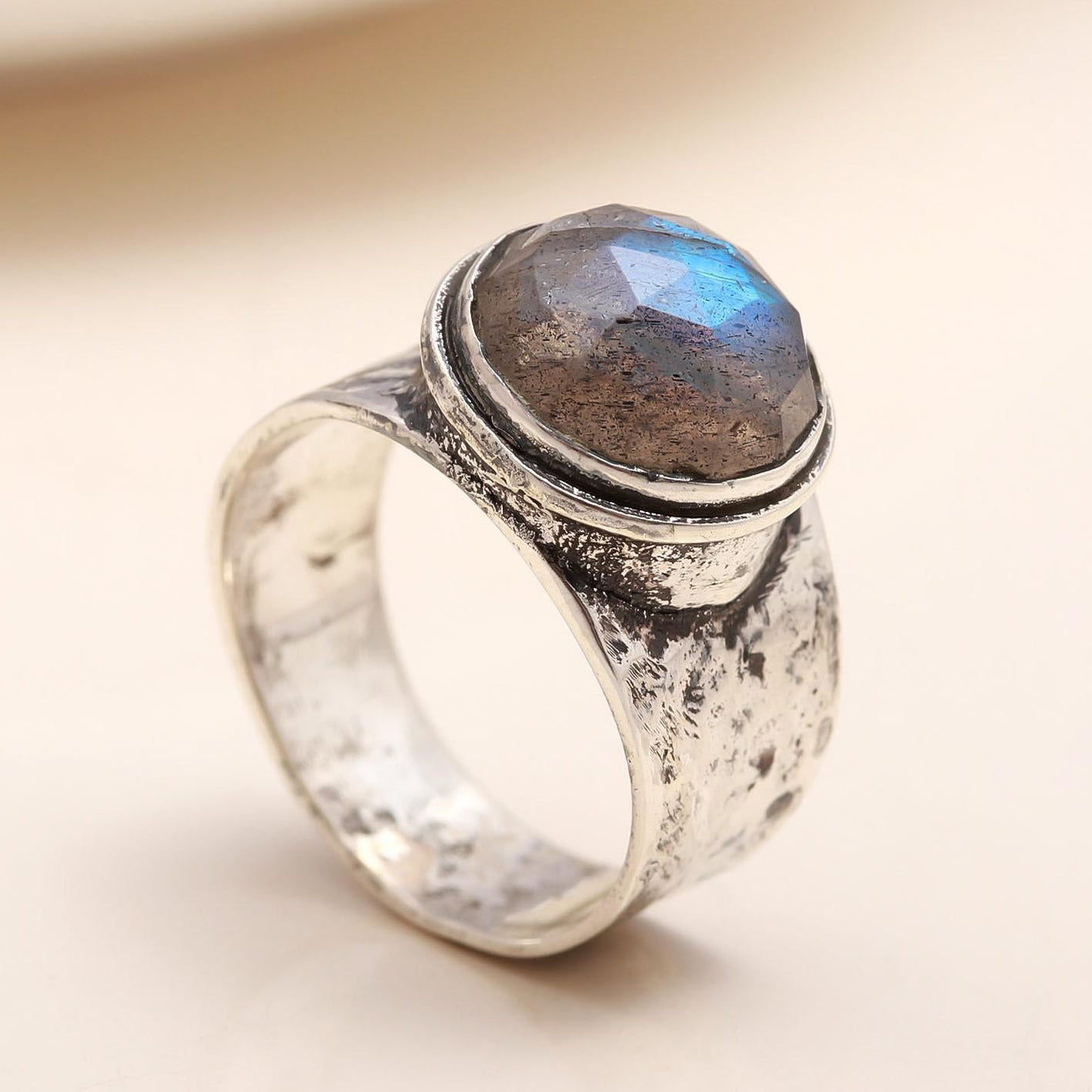 The Ancient Shield: Wide Hammered Silver Ring