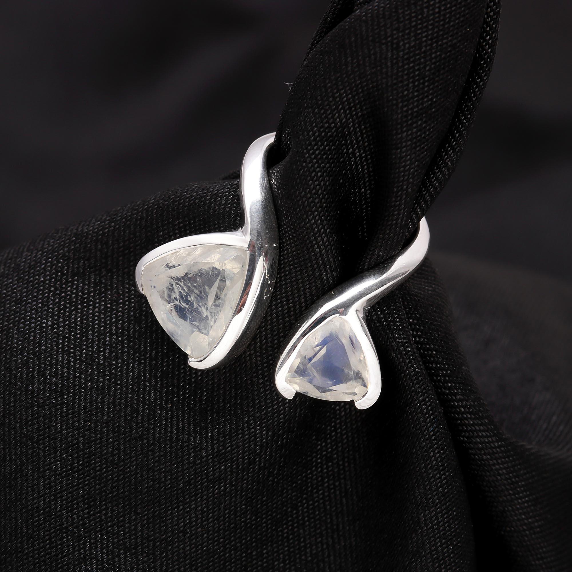 Triangle Moonstone: Adjustable Open Bypass Ring