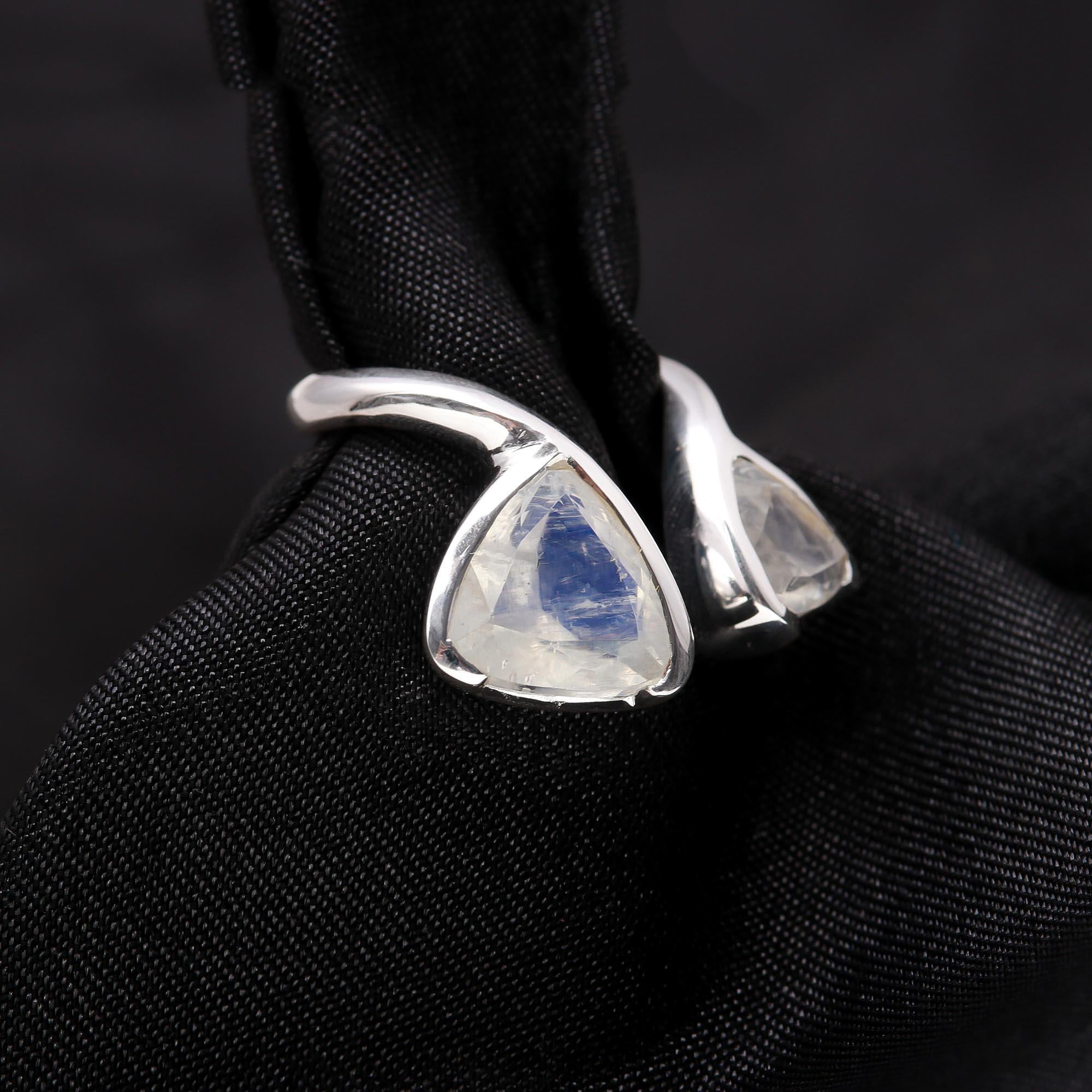 Triangle Moonstone: Adjustable Open Bypass Ring