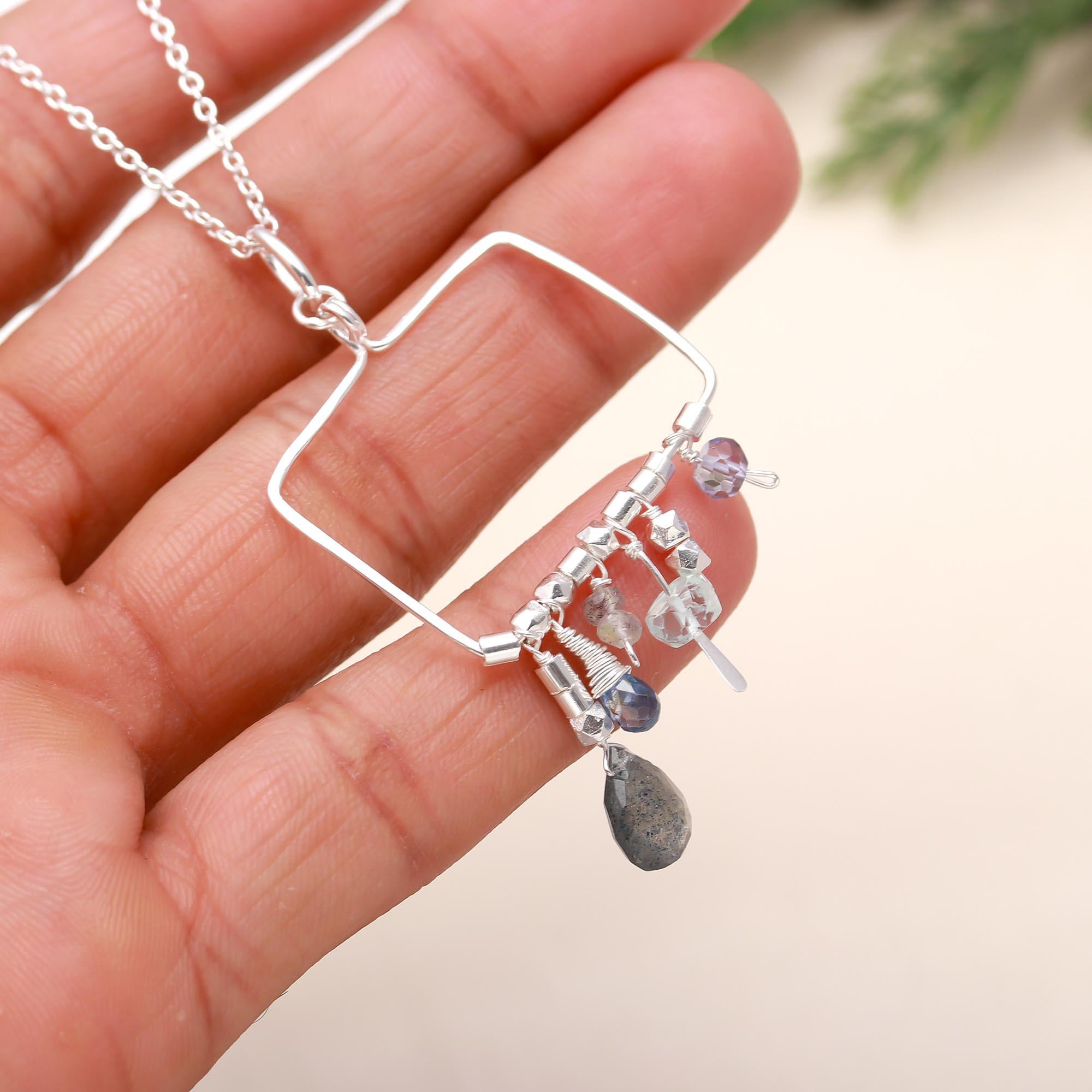 925 Silver Multi-Gemstone Pendant Necklace