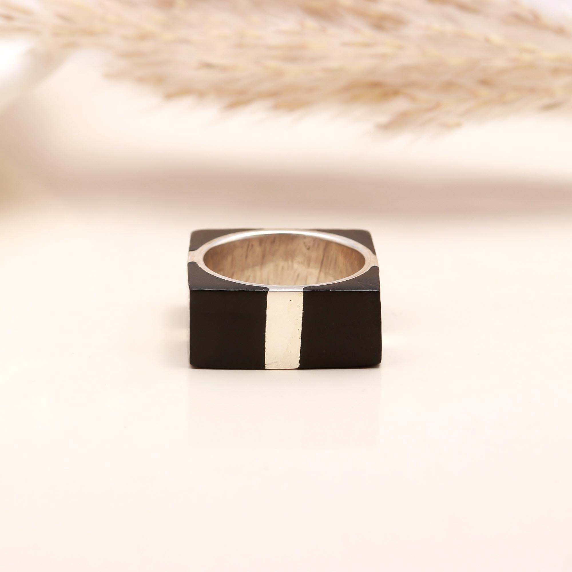 Black Onyx Inlay: Geometric Square Ring