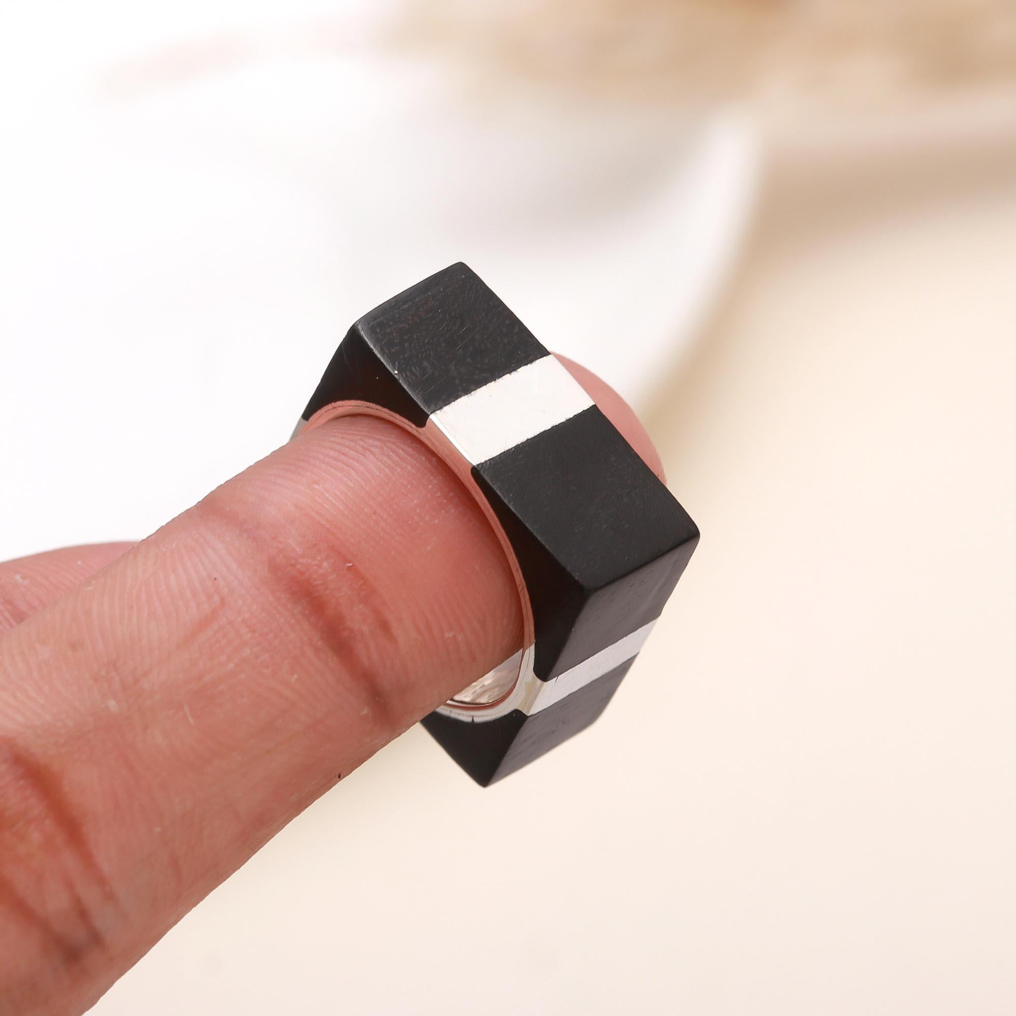 Black Onyx Inlay: Geometric Square Ring
