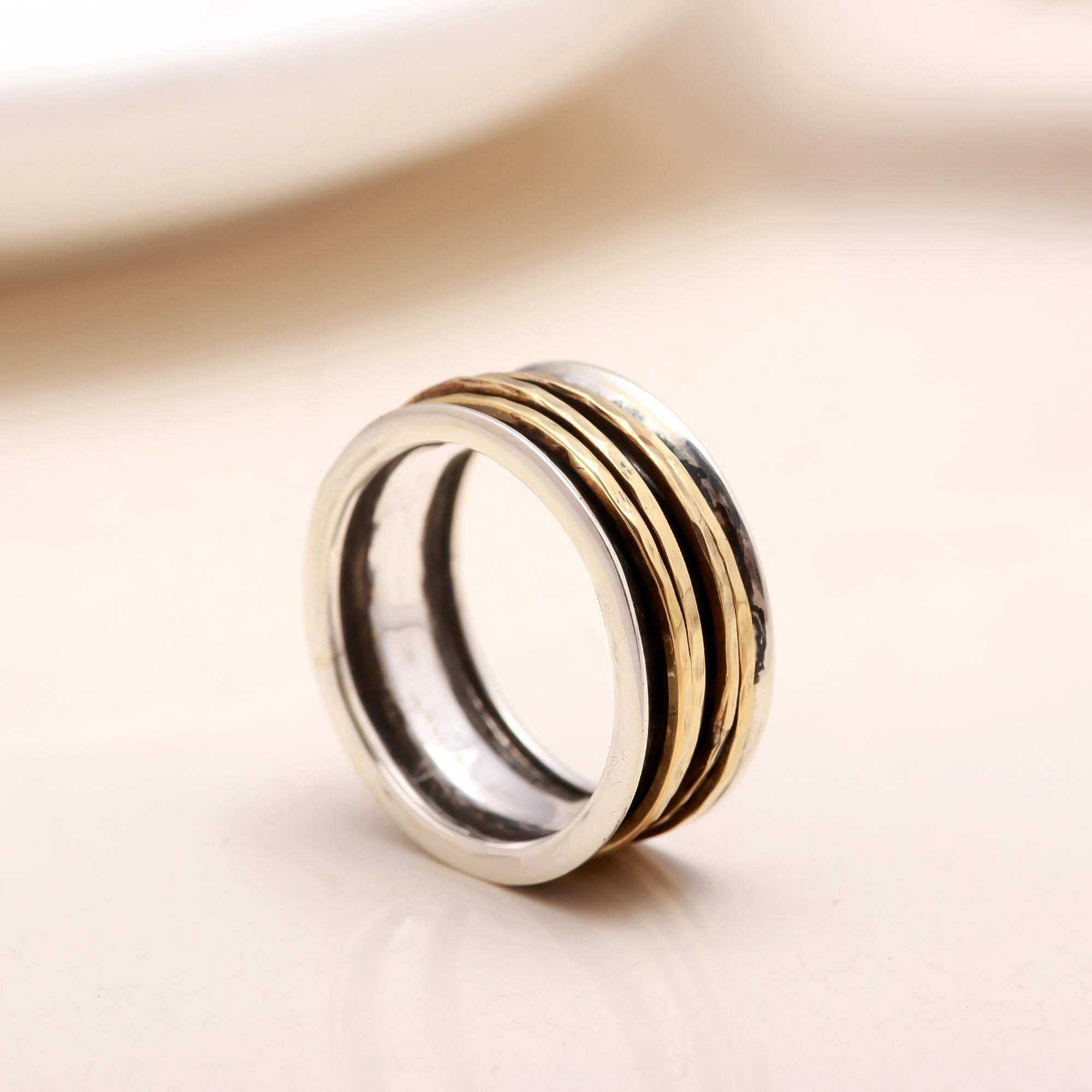The Zen Trio: Wide Band Mixed Metal Spinner Ring
