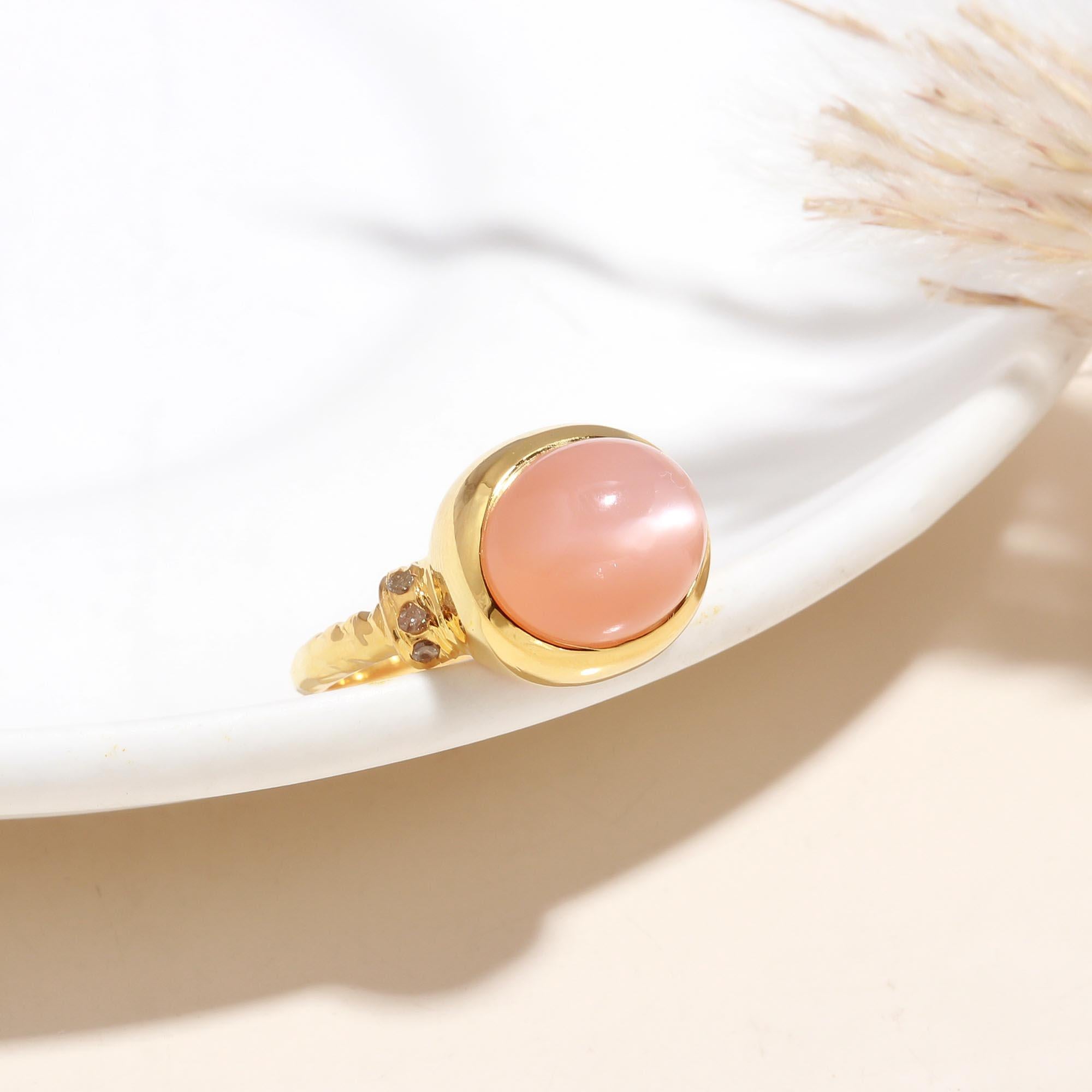 The Pink Opal Elegance: Gold Cabochon Ring