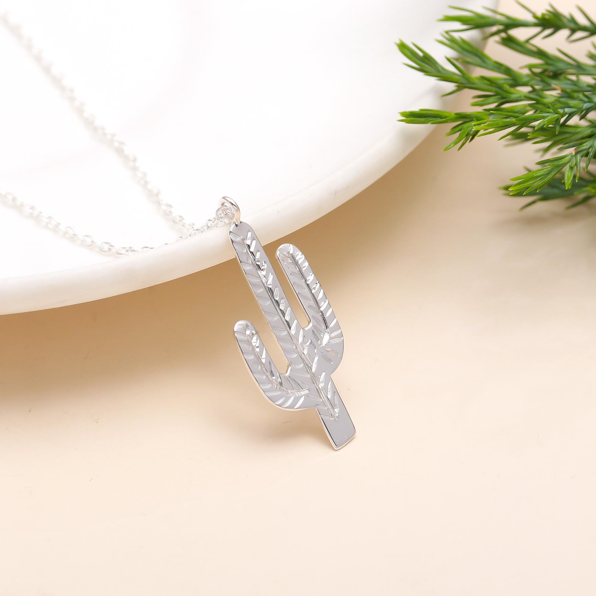 925 Silver Cactus Pendant Necklace