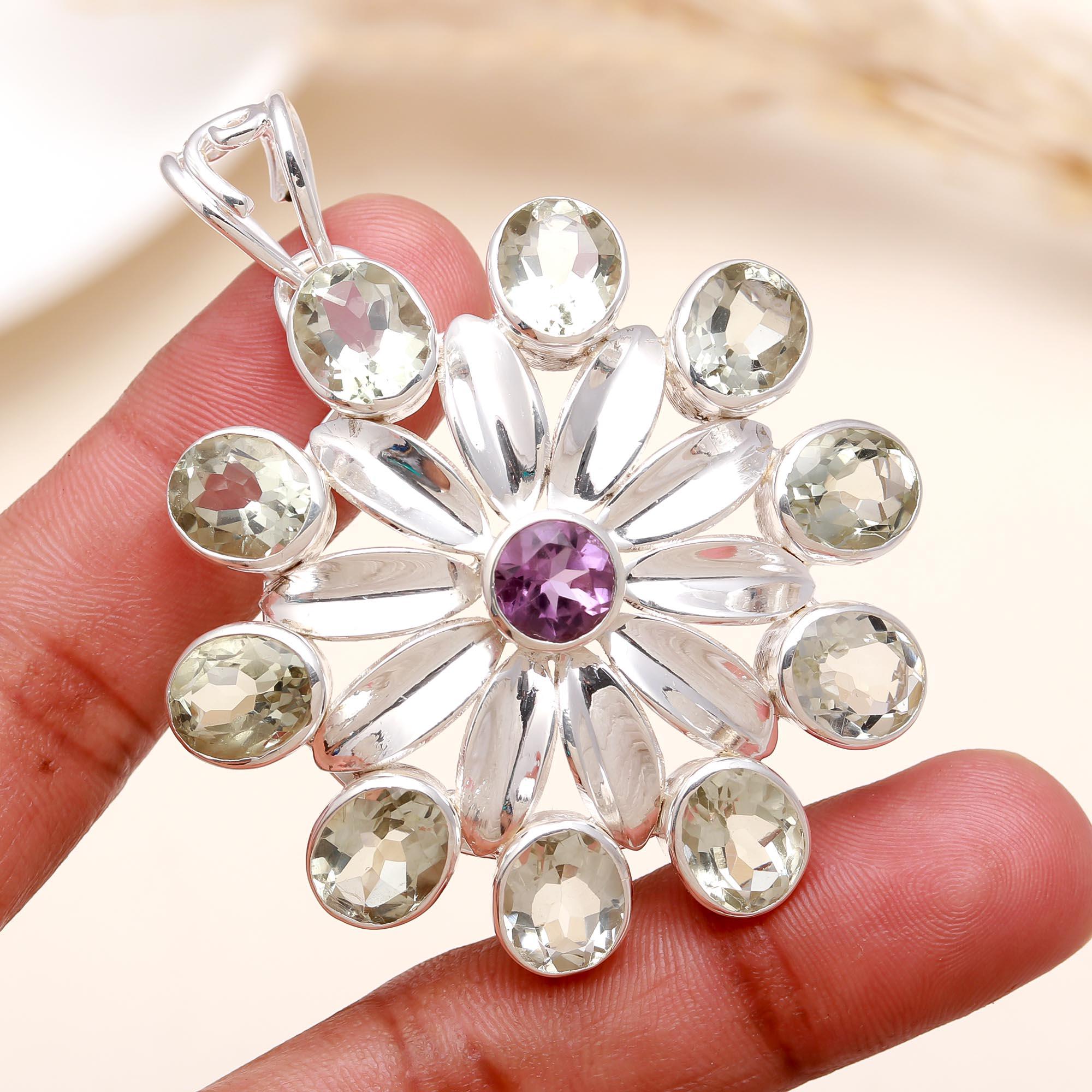 The Dual Bloom Floral: Multi-Stone Floral Cluster Pendant