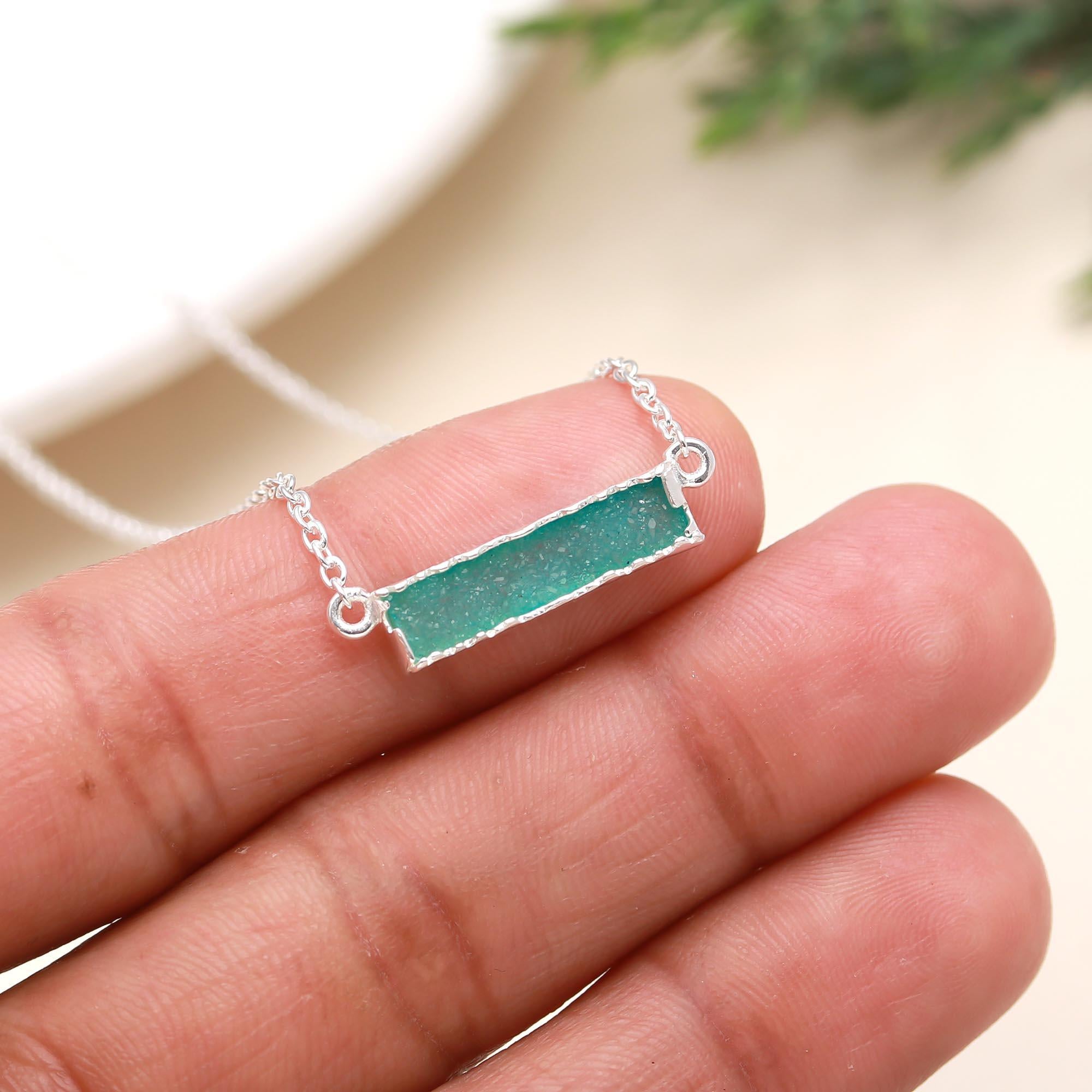 925 Silver Turquoise Bar Pendant Necklace