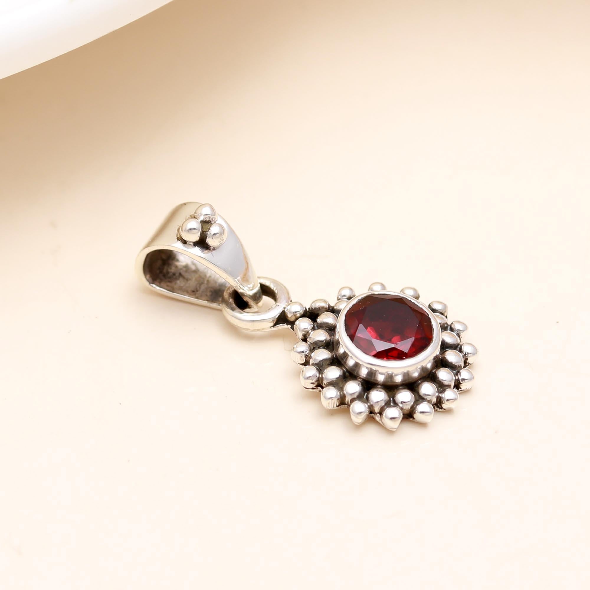 The Granulated Sun Pendant: Garnet Beaded Halo Charm