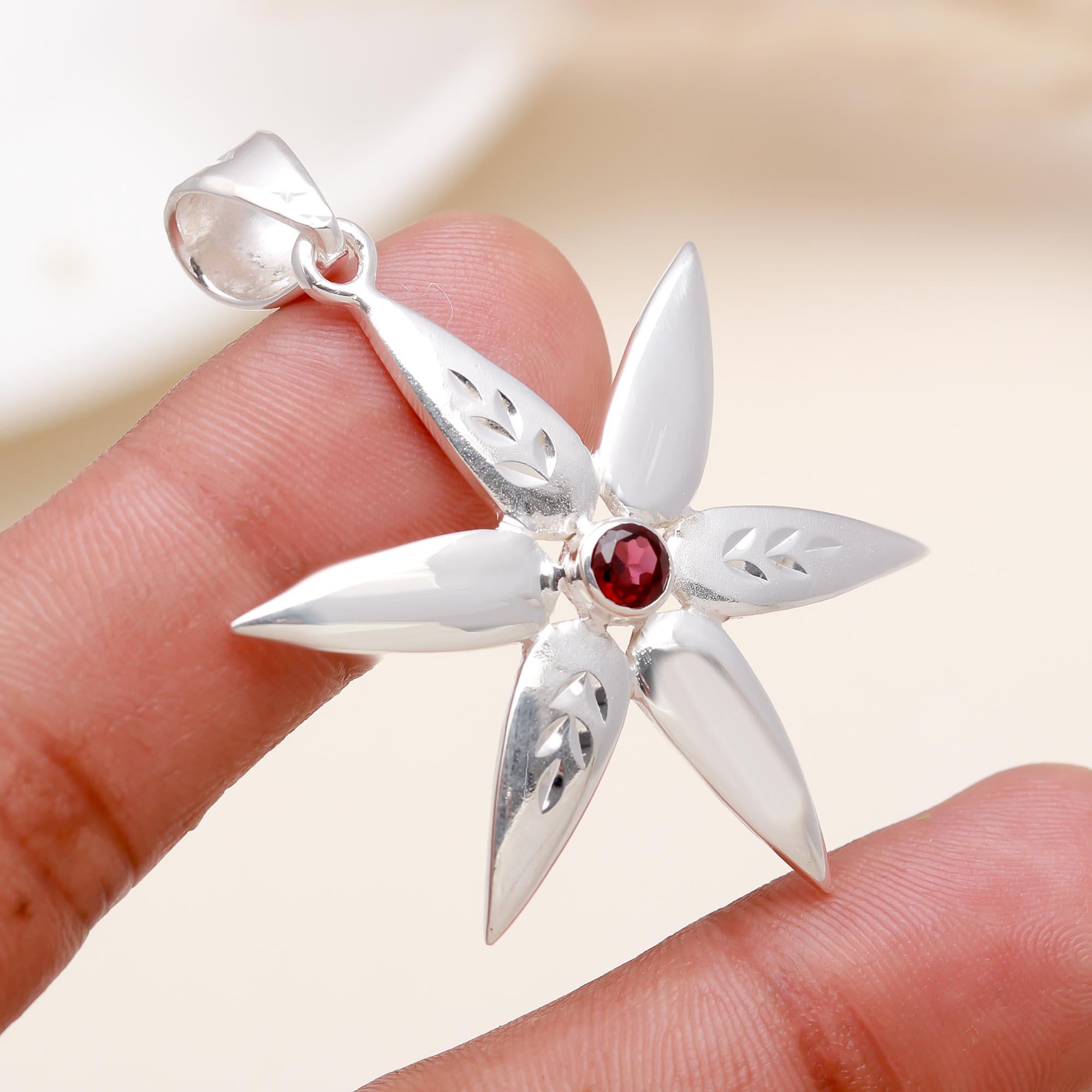 The Starflower Point: Garnet Pointed Flower Pendant