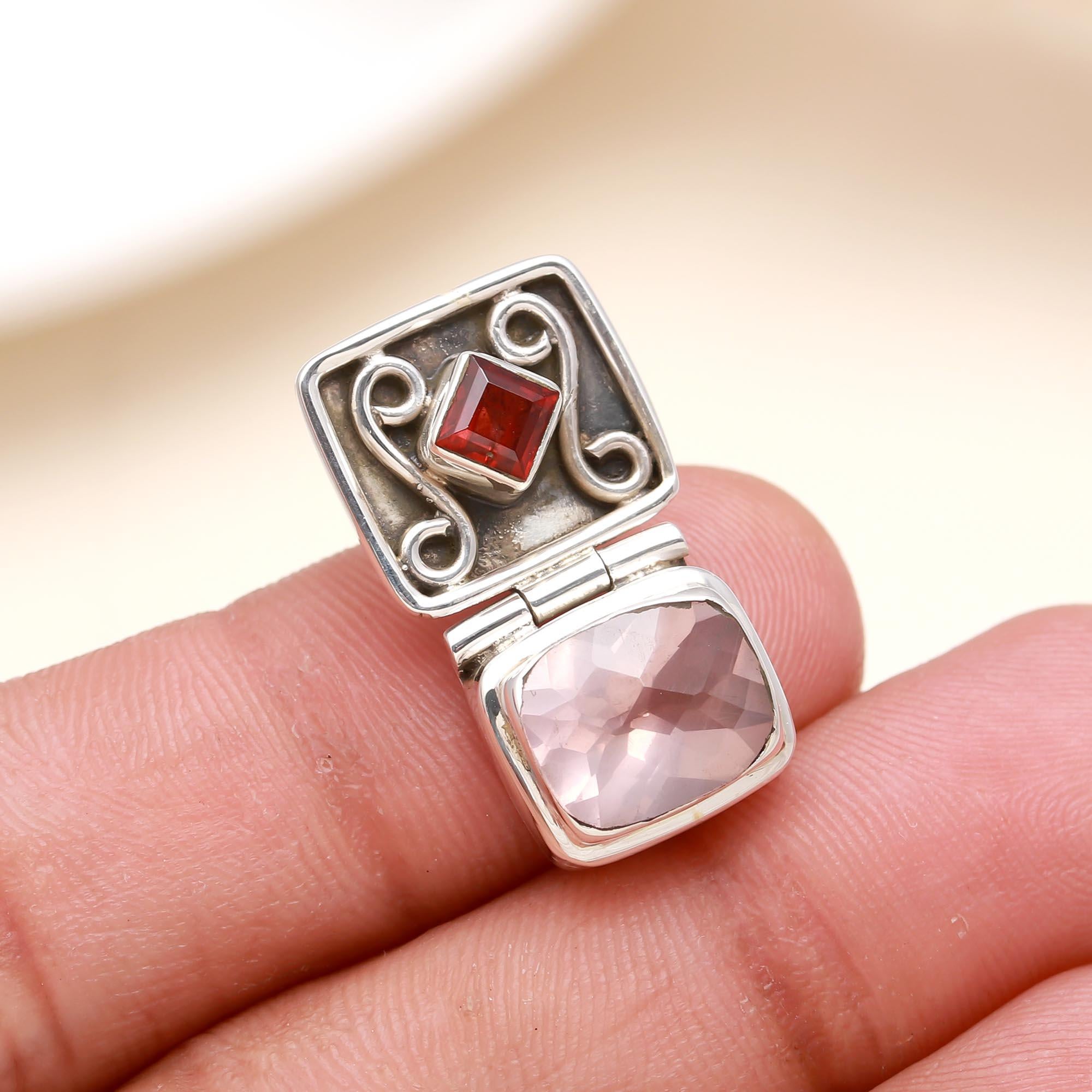 Designer Sqaure Box Pendant With Amethyst & Garnet Gemstone