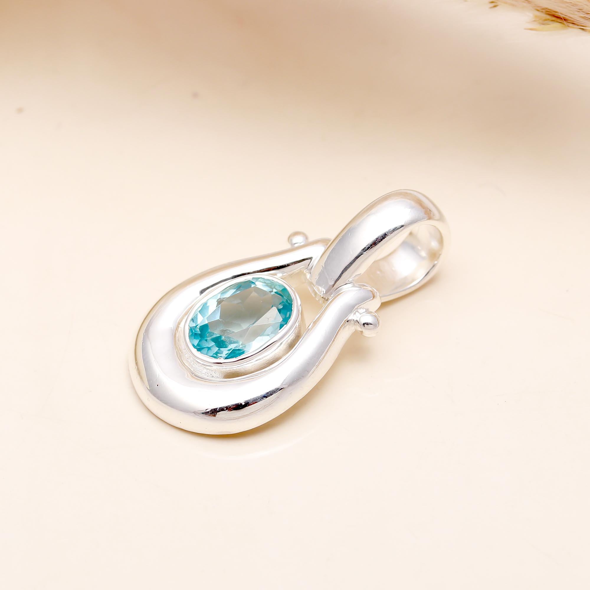 Blue Topaz Natural Gemstone Pendant
