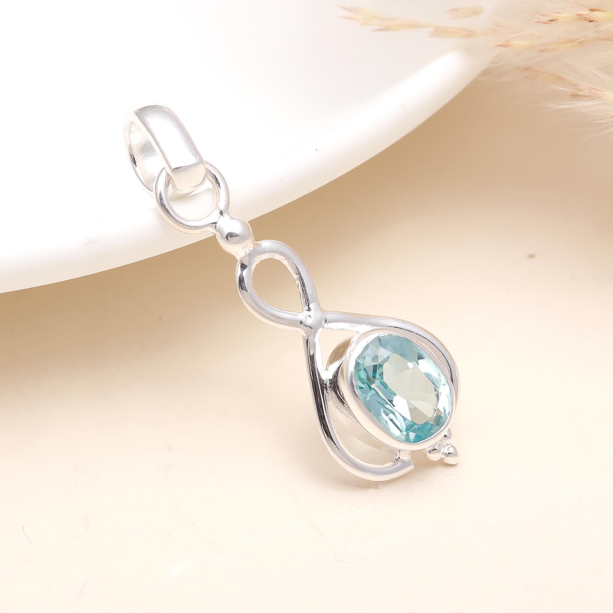 Blue Topaz Natural Gemstone Pendant in 925 Sterling Silver