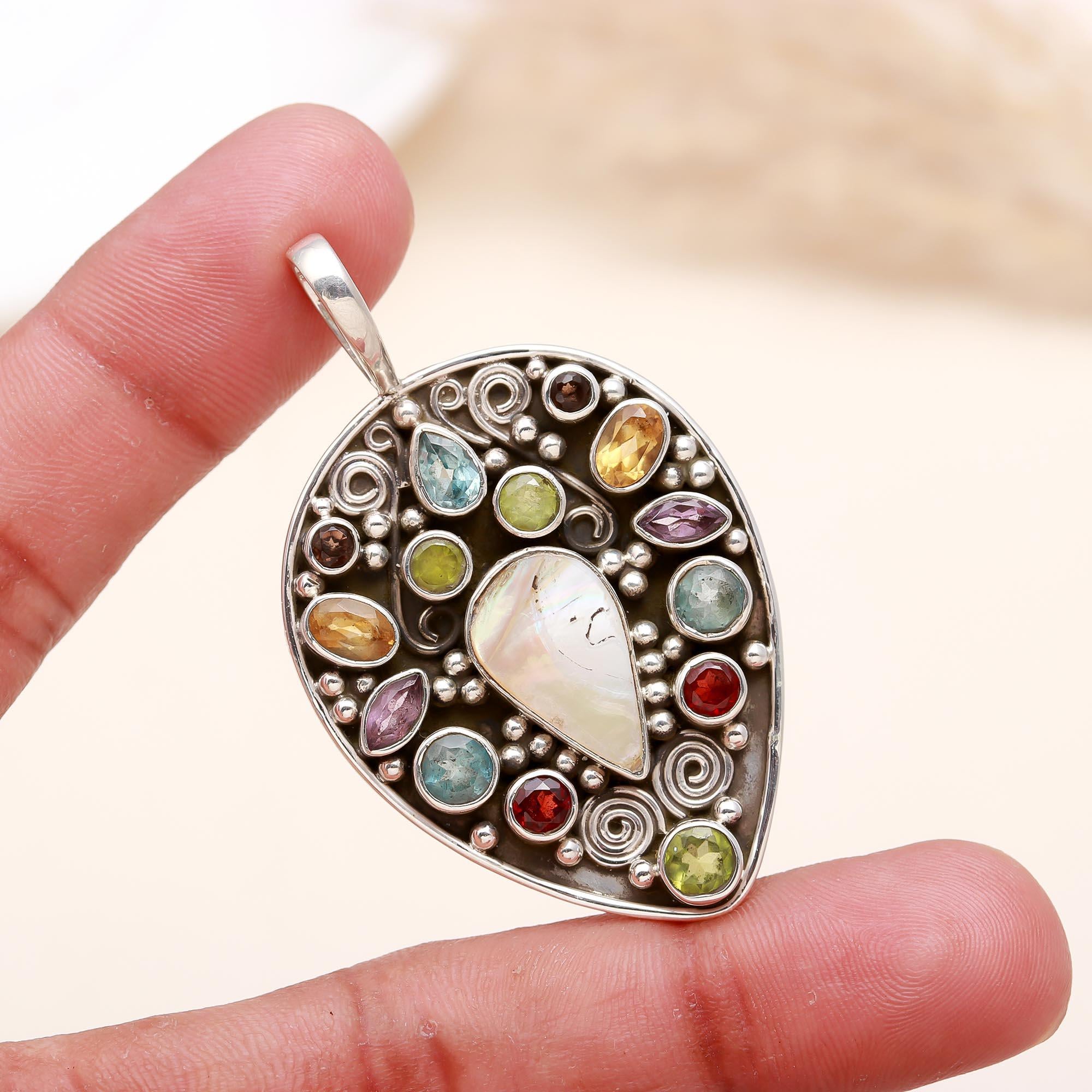 The Chroma Mosaic: Multi-Gem Silver Pendant