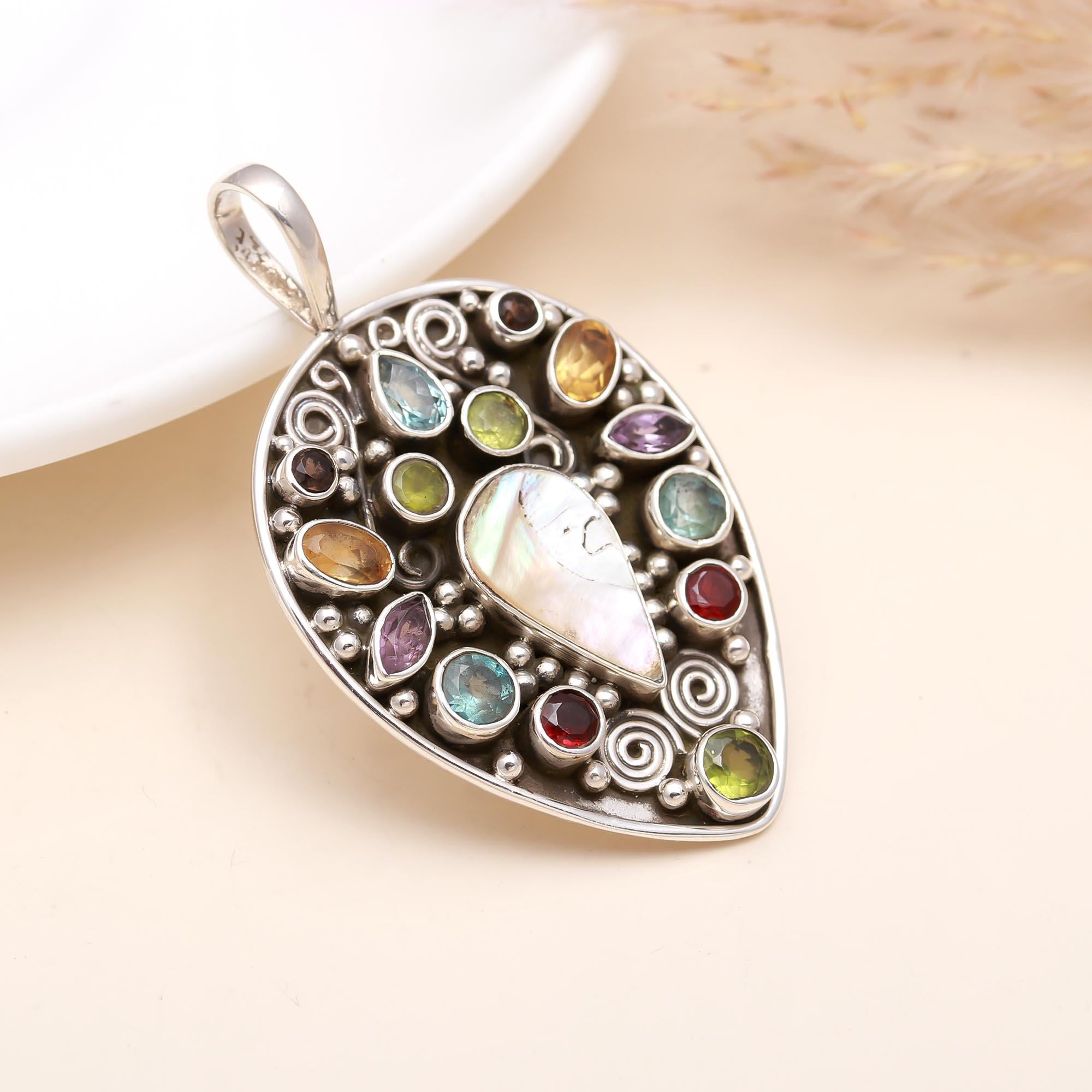 The Chroma Mosaic: Multi-Gem Silver Pendant