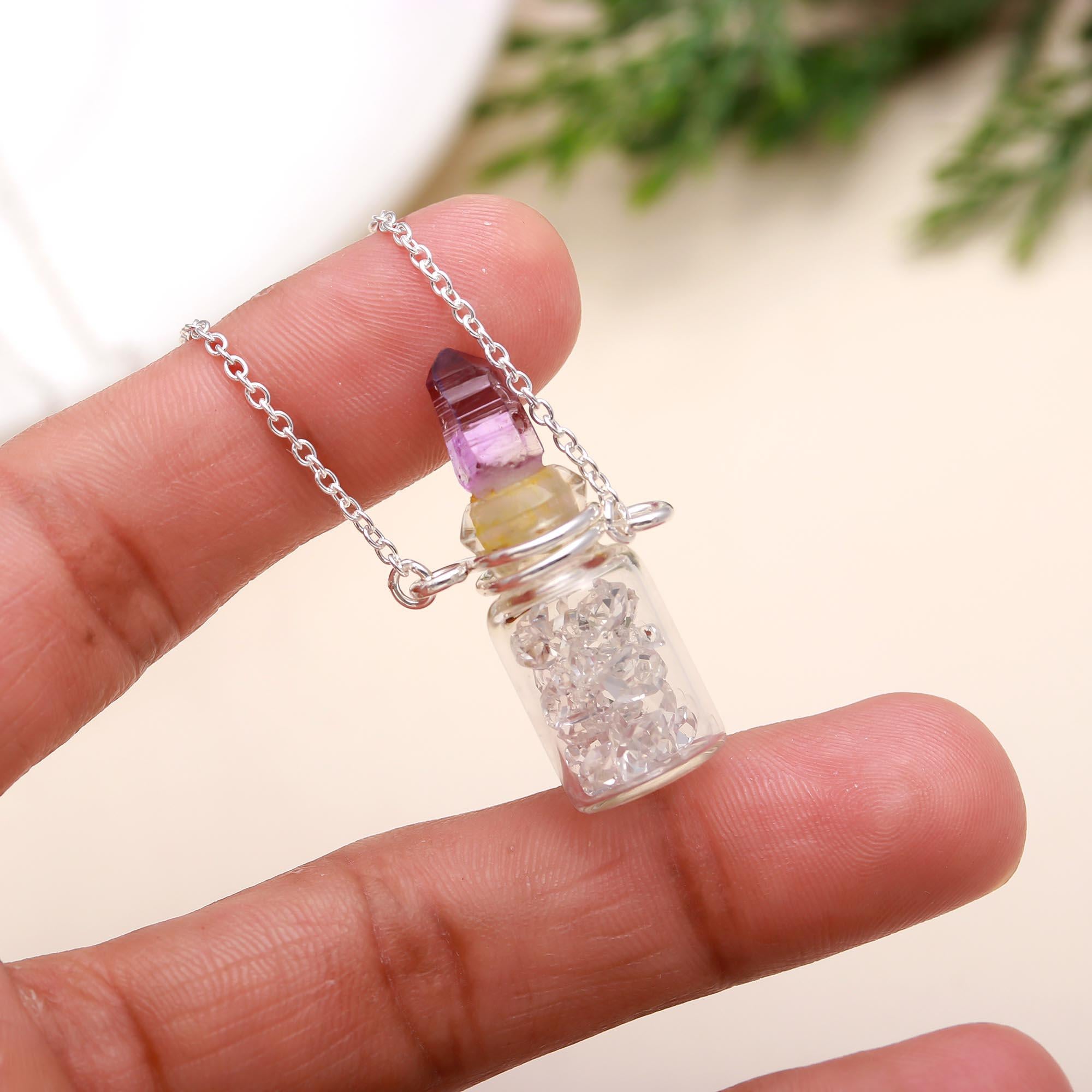 The Crystal Vessel: Amethyst & Quartz Wish Bottle Necklace