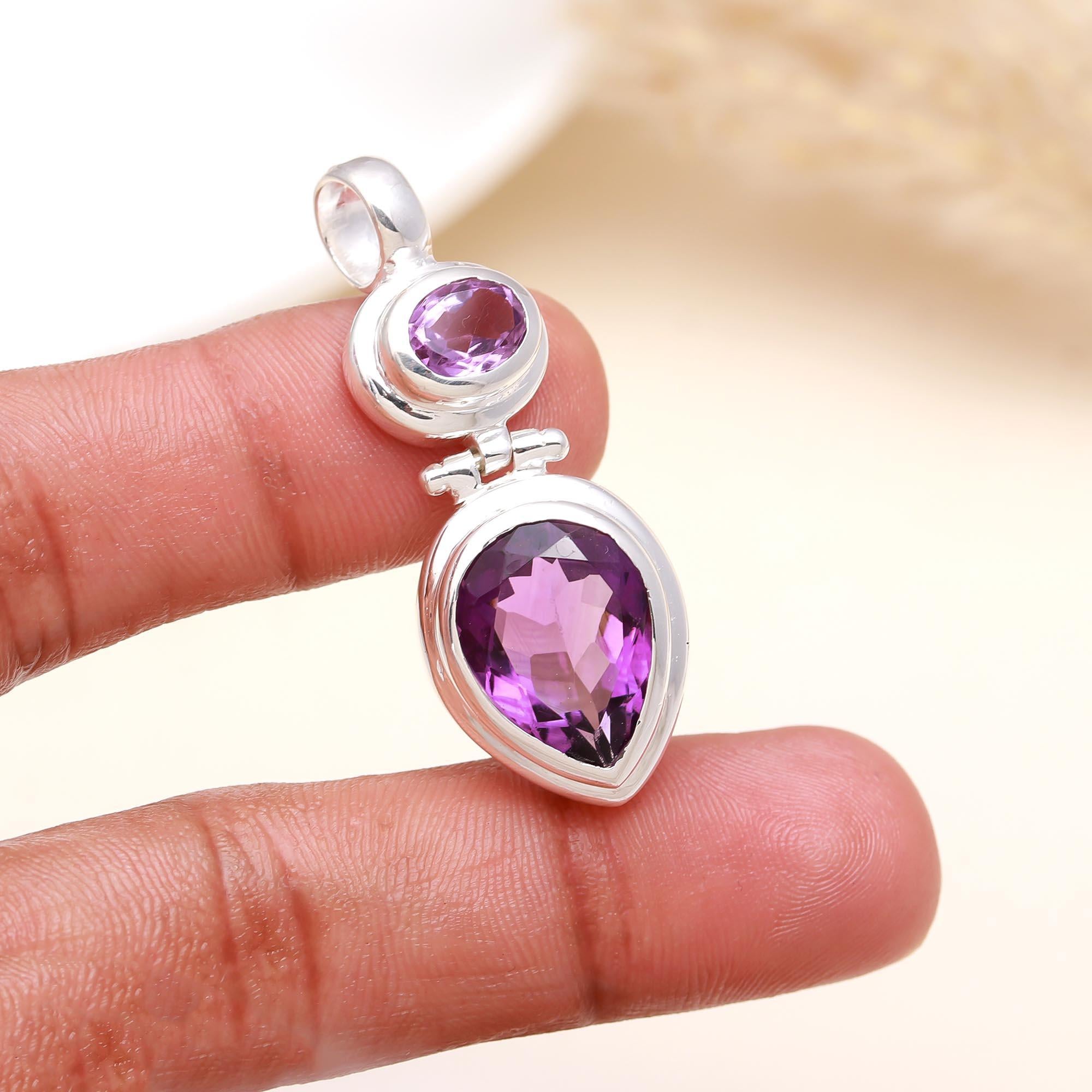 Amethyst Pendant Sterling Silver Double Stone Pendant