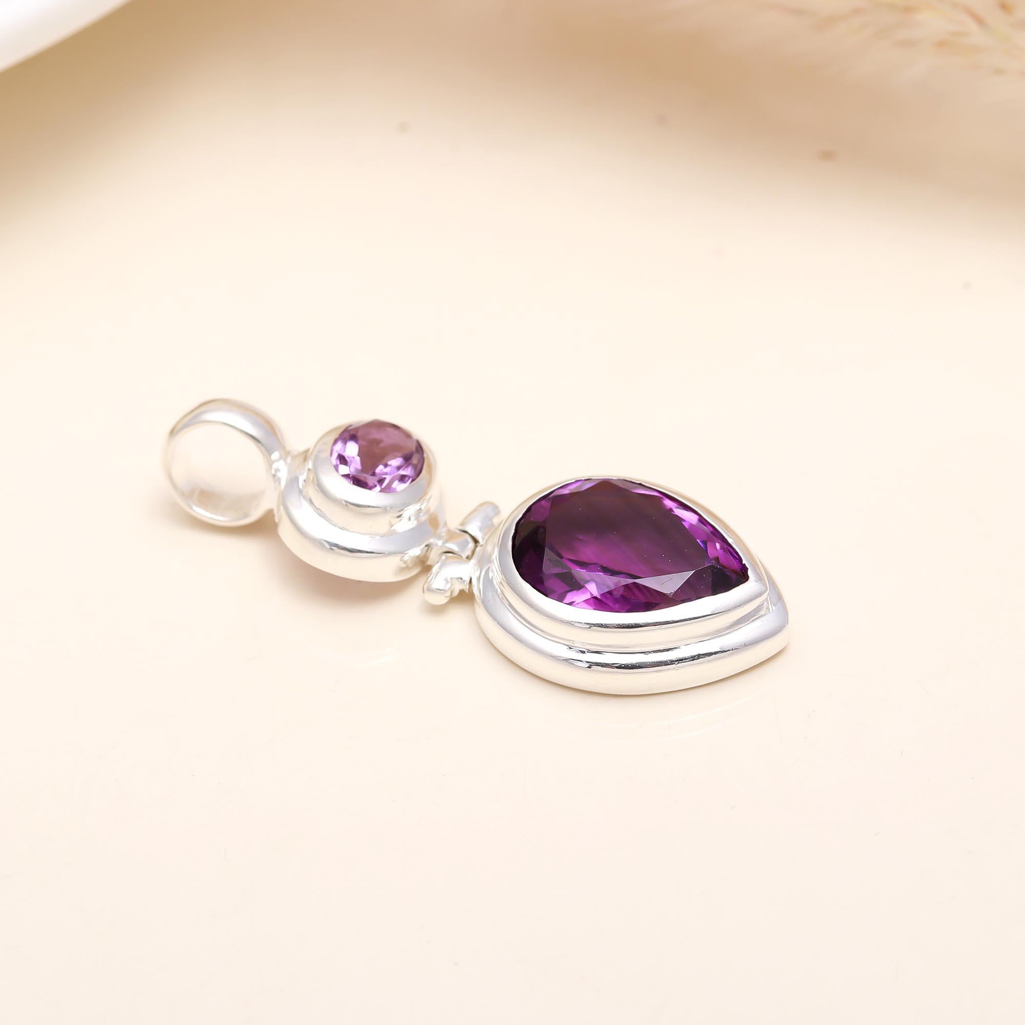 Amethyst Pendant Sterling Silver Double Stone Pendant